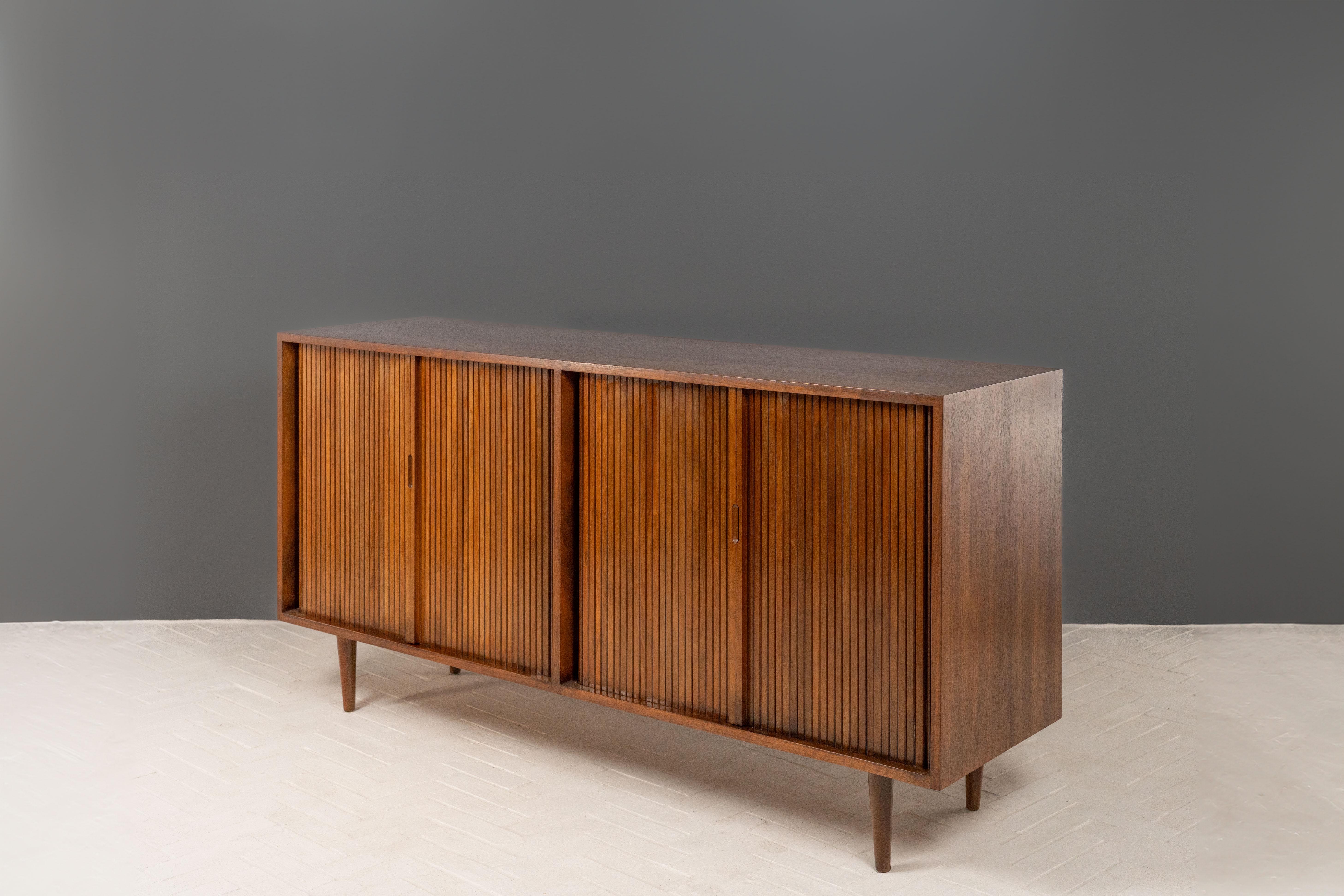 Mid-Century Modern Milo Baughman Walnut Tambour Cabinet