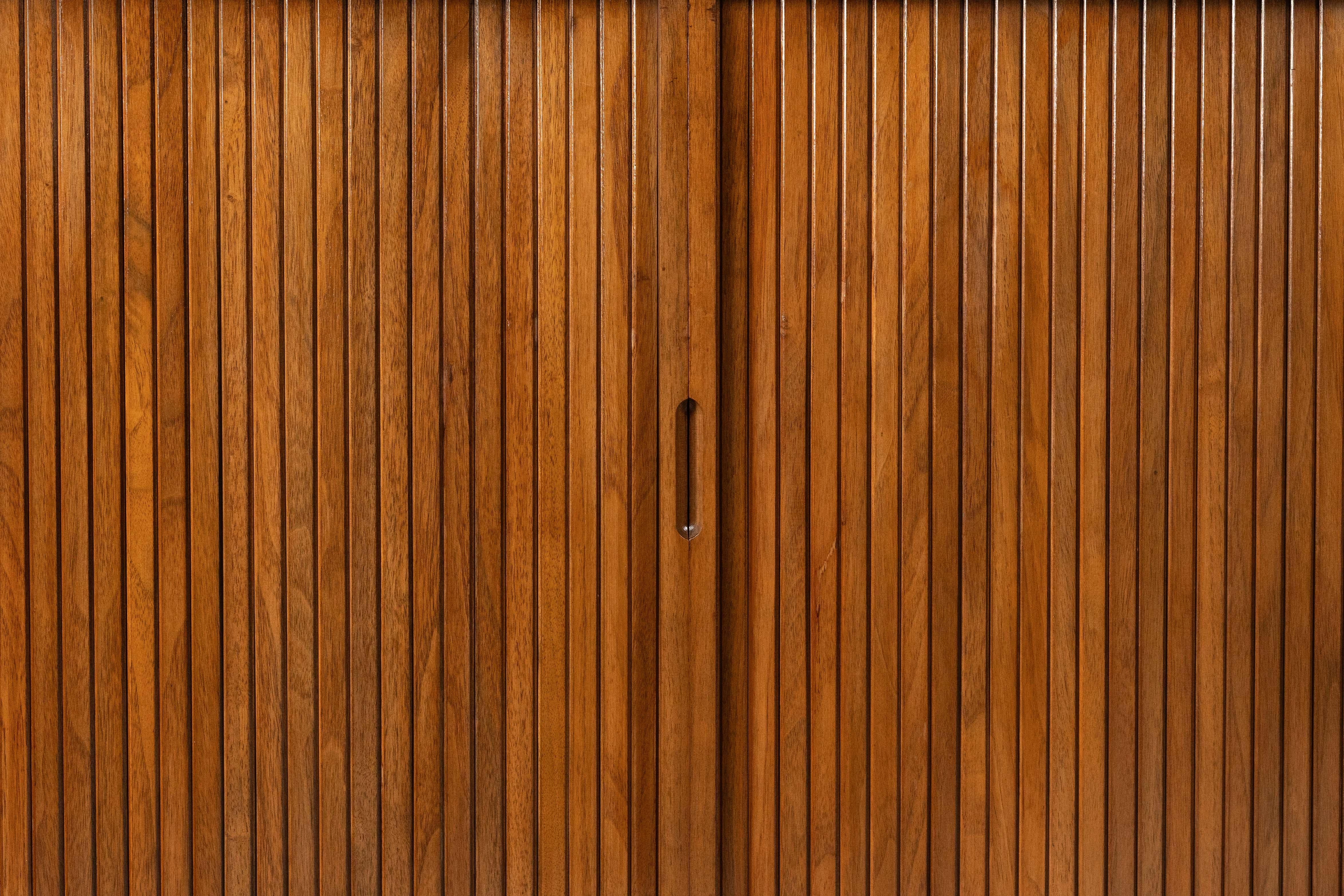 American Milo Baughman Walnut Tambour Cabinet