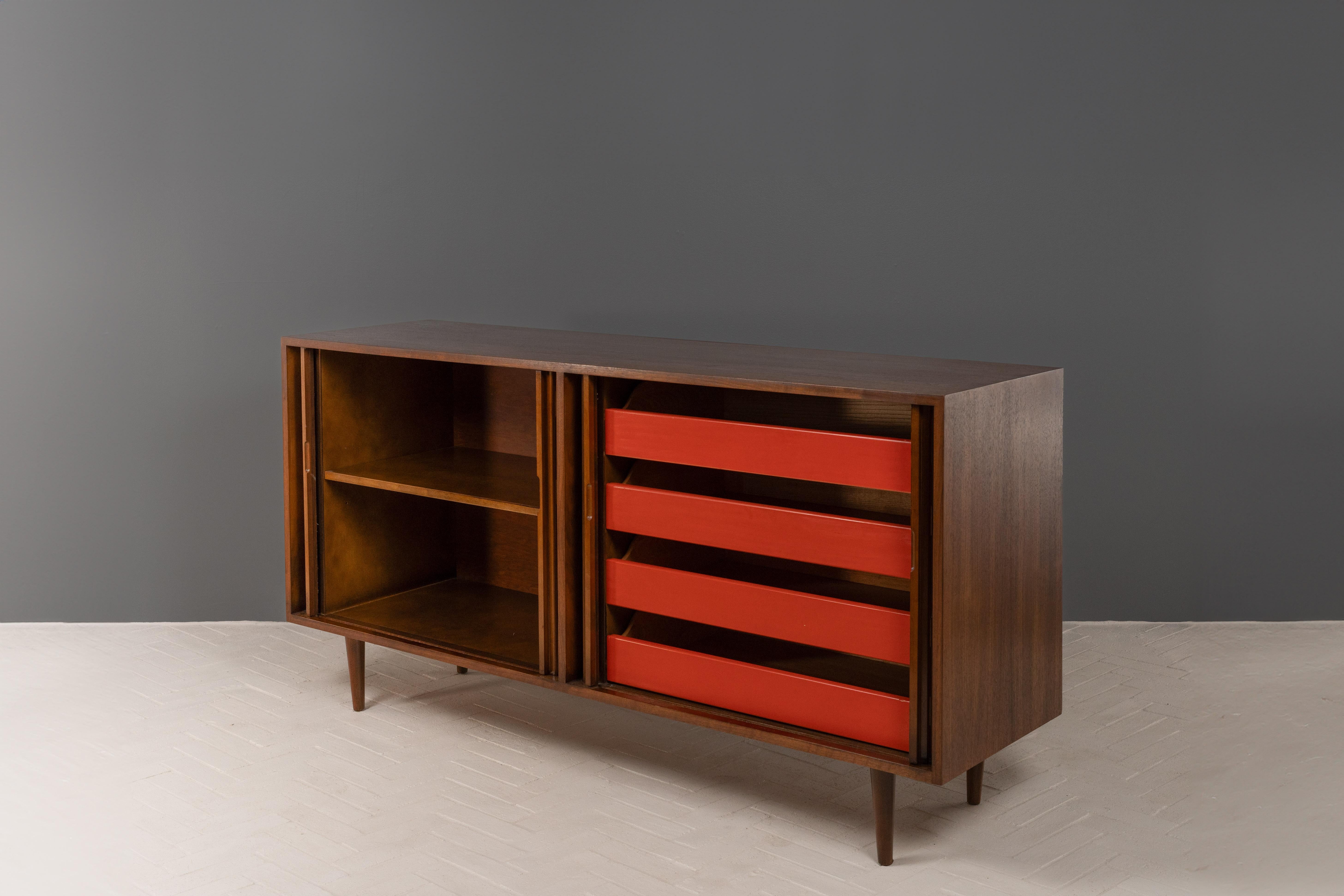 Milo Baughman Walnut Tambour Cabinet 1