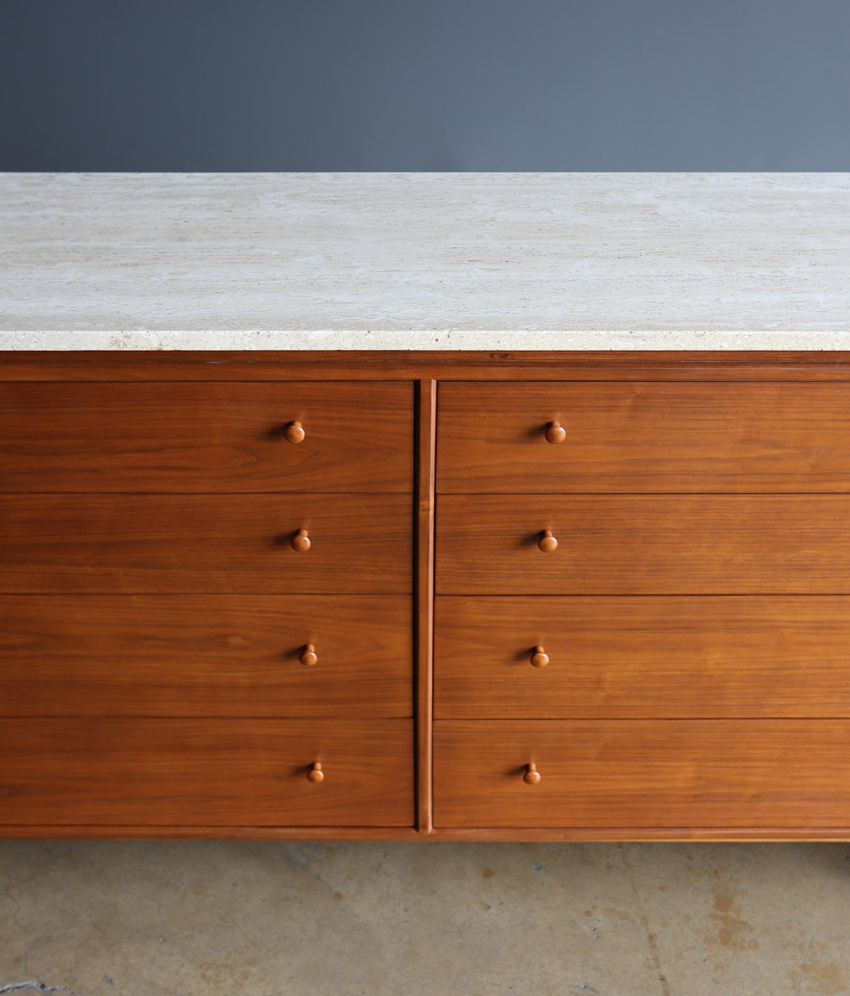 Milo Baughman Walnut & Travertine Dresser for Glenn of California, circa 1955 2