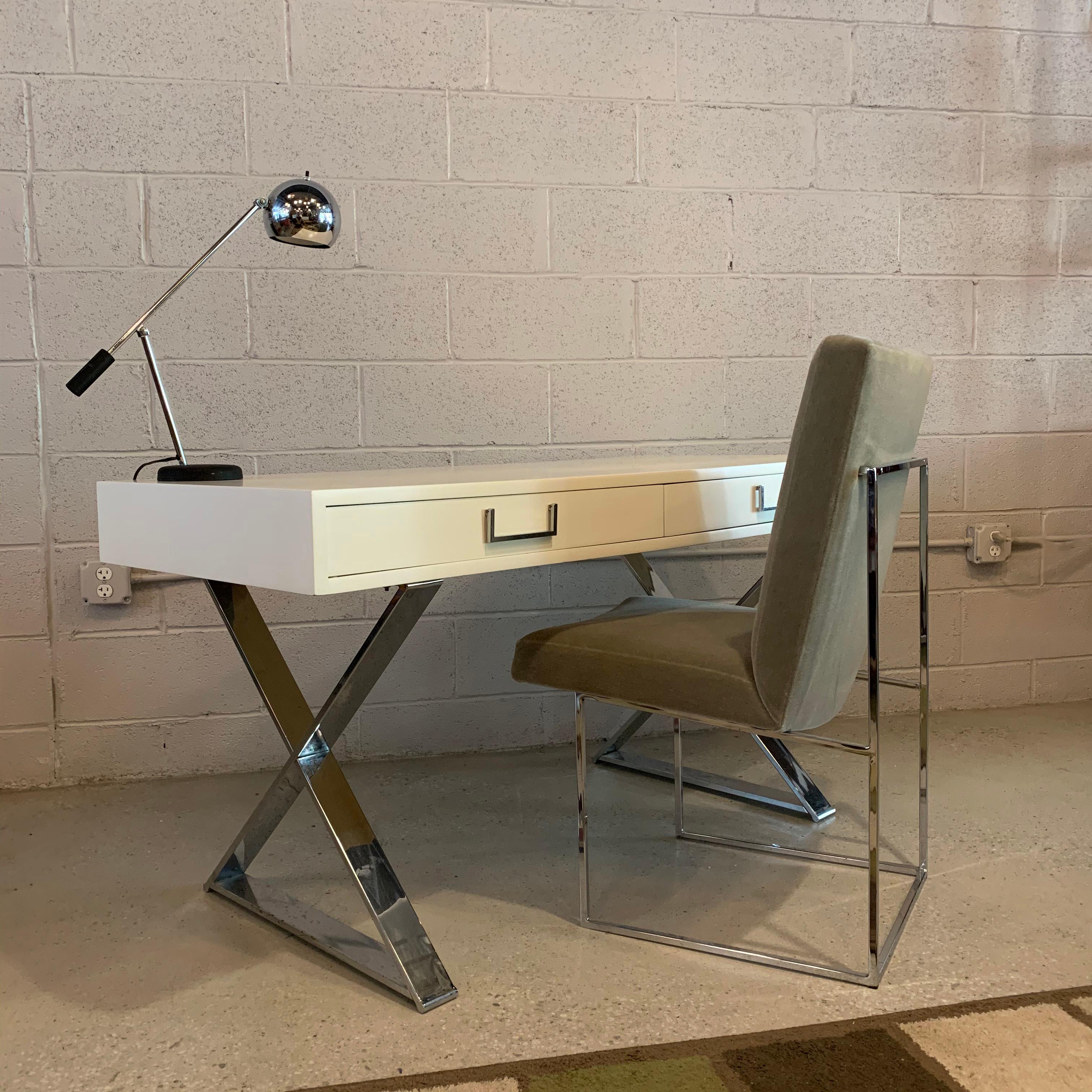 American White Lacquer and Chrome Campaign Desk