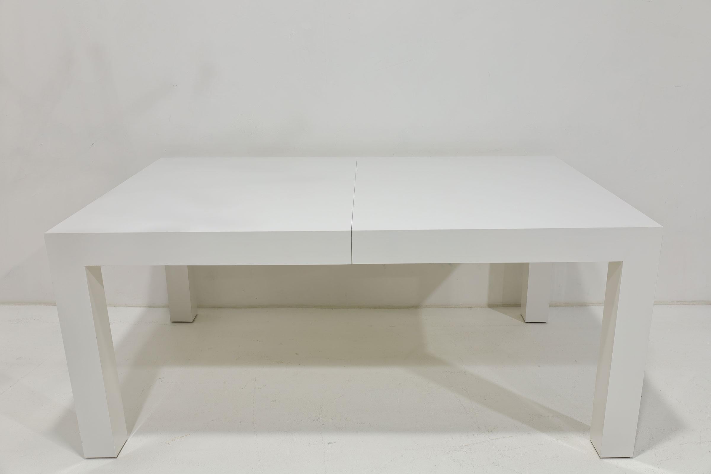Wood Milo Baughman White Lacquer Parsons Dining Table