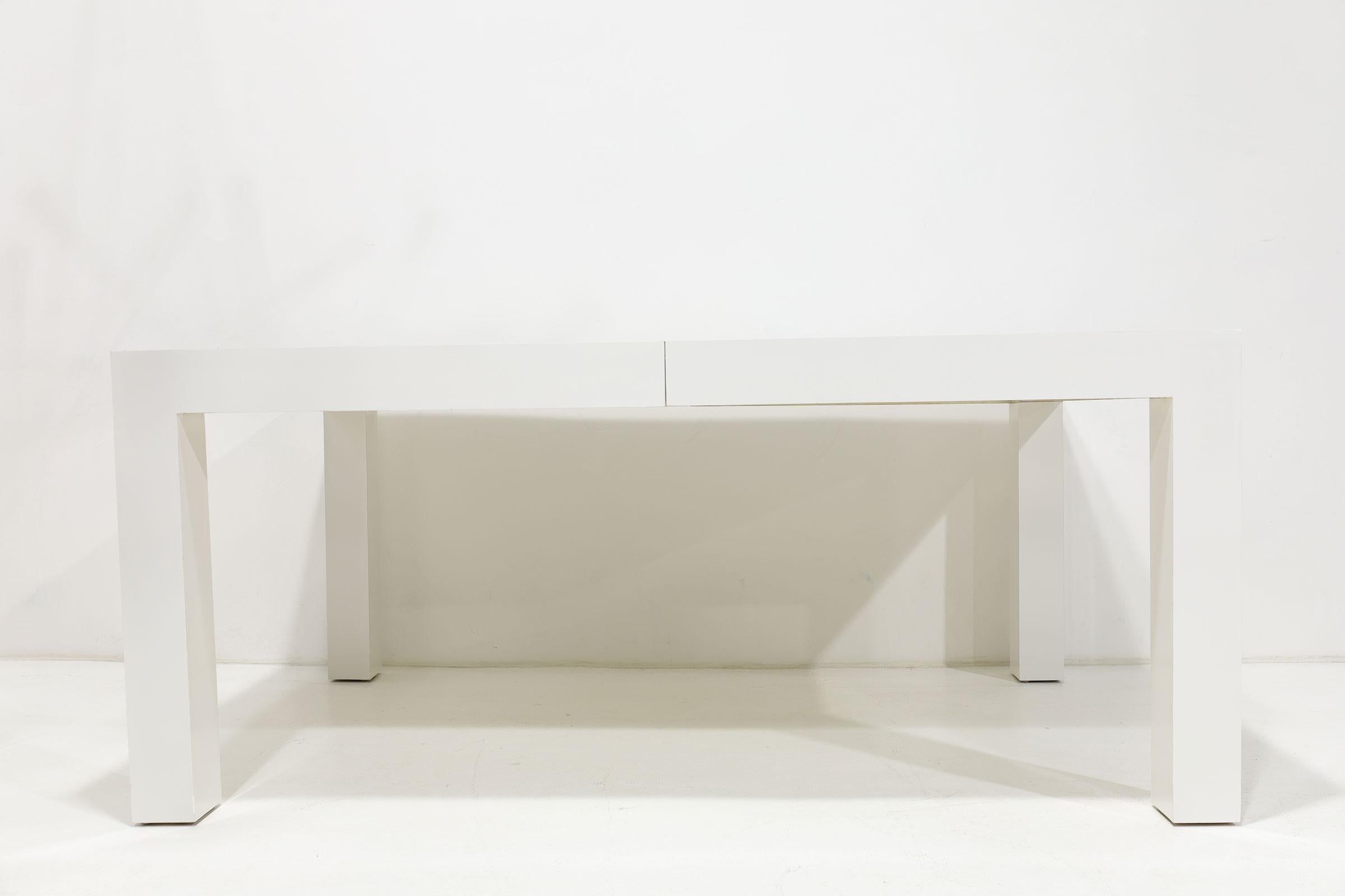 Milo Baughman White Lacquer Parsons Dining Table 1