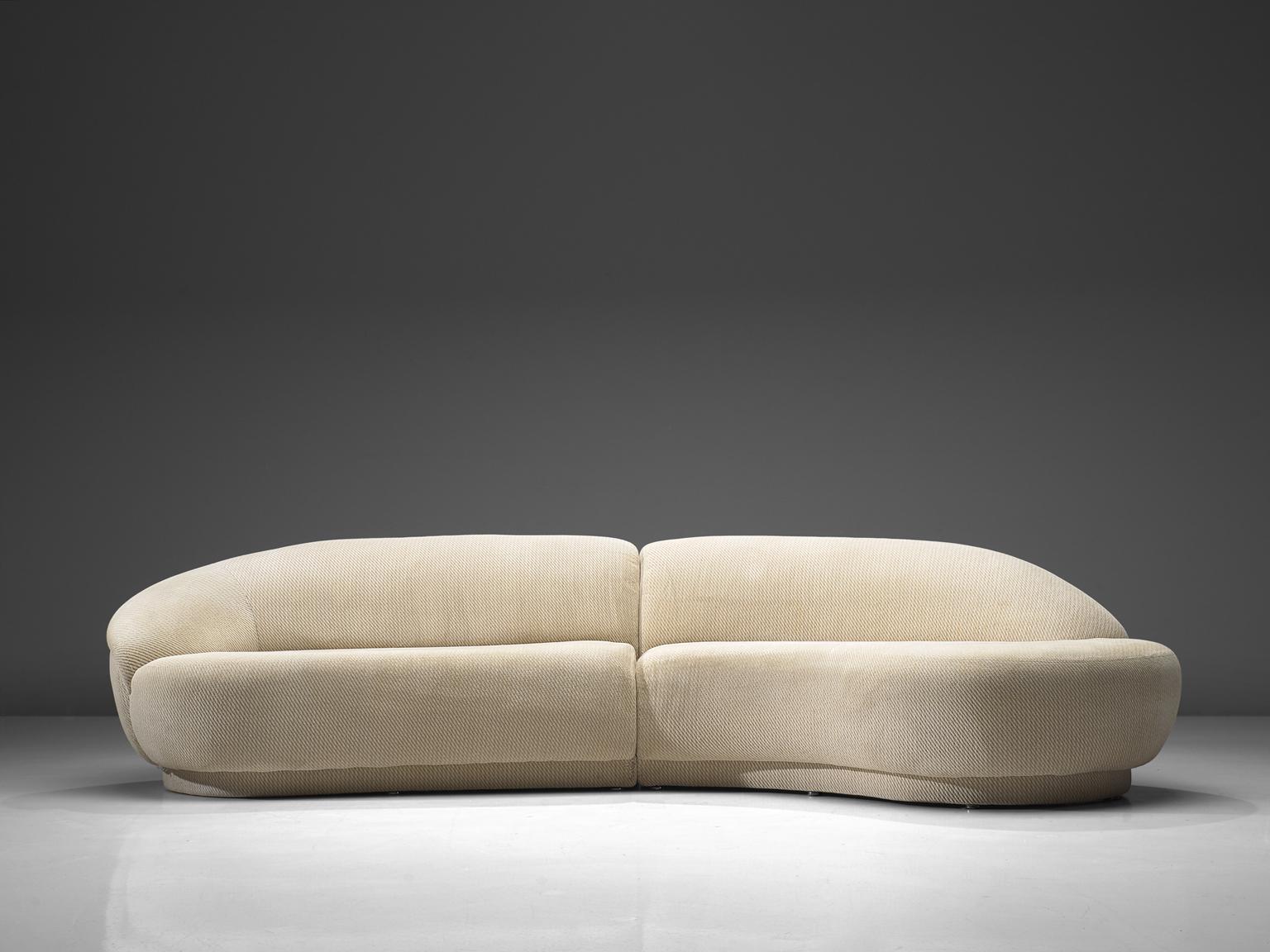 Milo Baughman for Thayer-Coggin, two-piece Serpentine sectional curved sofa, United States, 1970s.

This outstanding Milo Baughman two-piece Serpentine sectional curved sofa is a wonderful example of Baughman's design skills. With it's bulky round