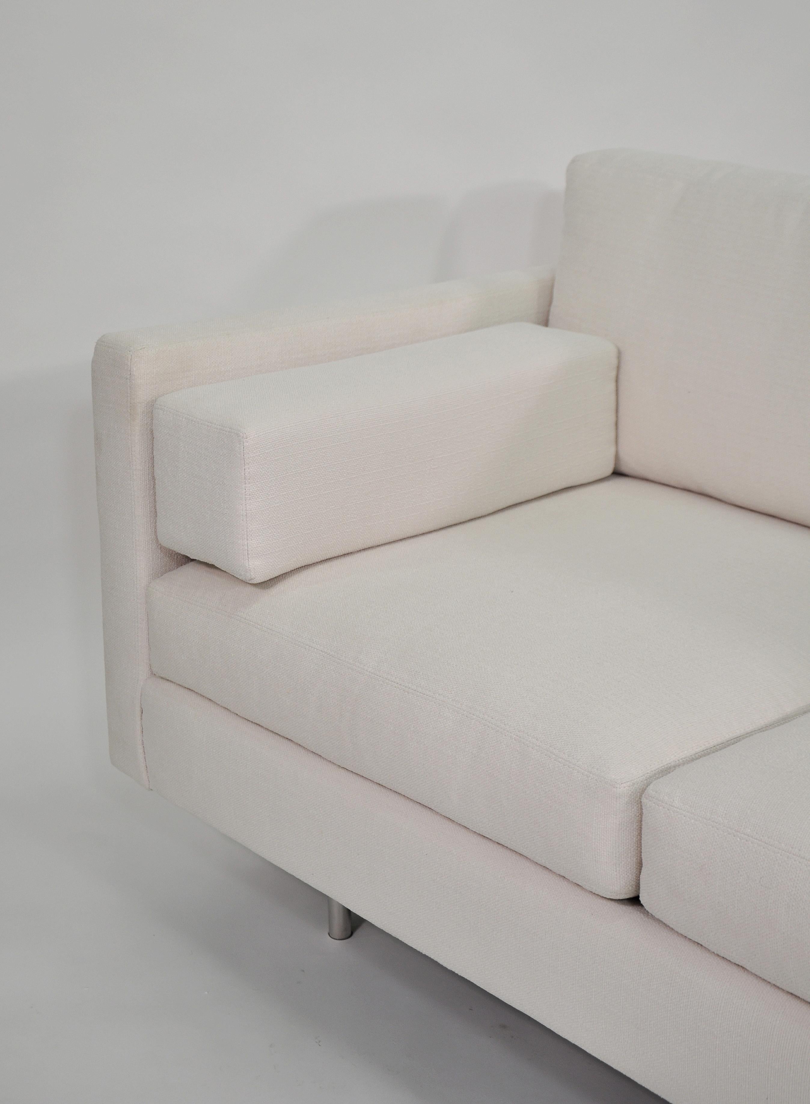 Stainless Steel Milo Baughman White Sofa, Thayer Coggin 855 Design Classic