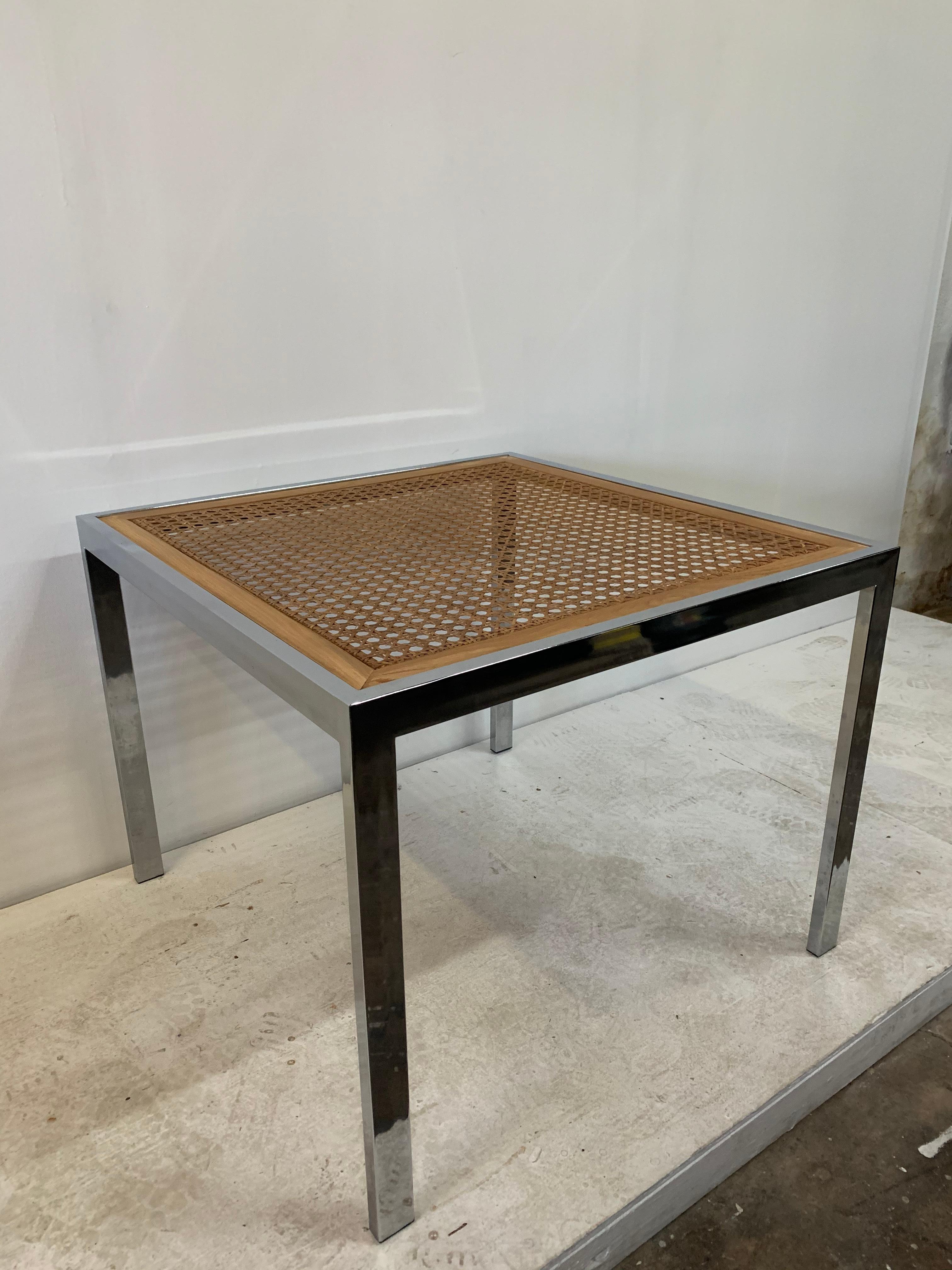 Mid Century Modern Wicker and Chrome Game Table 5