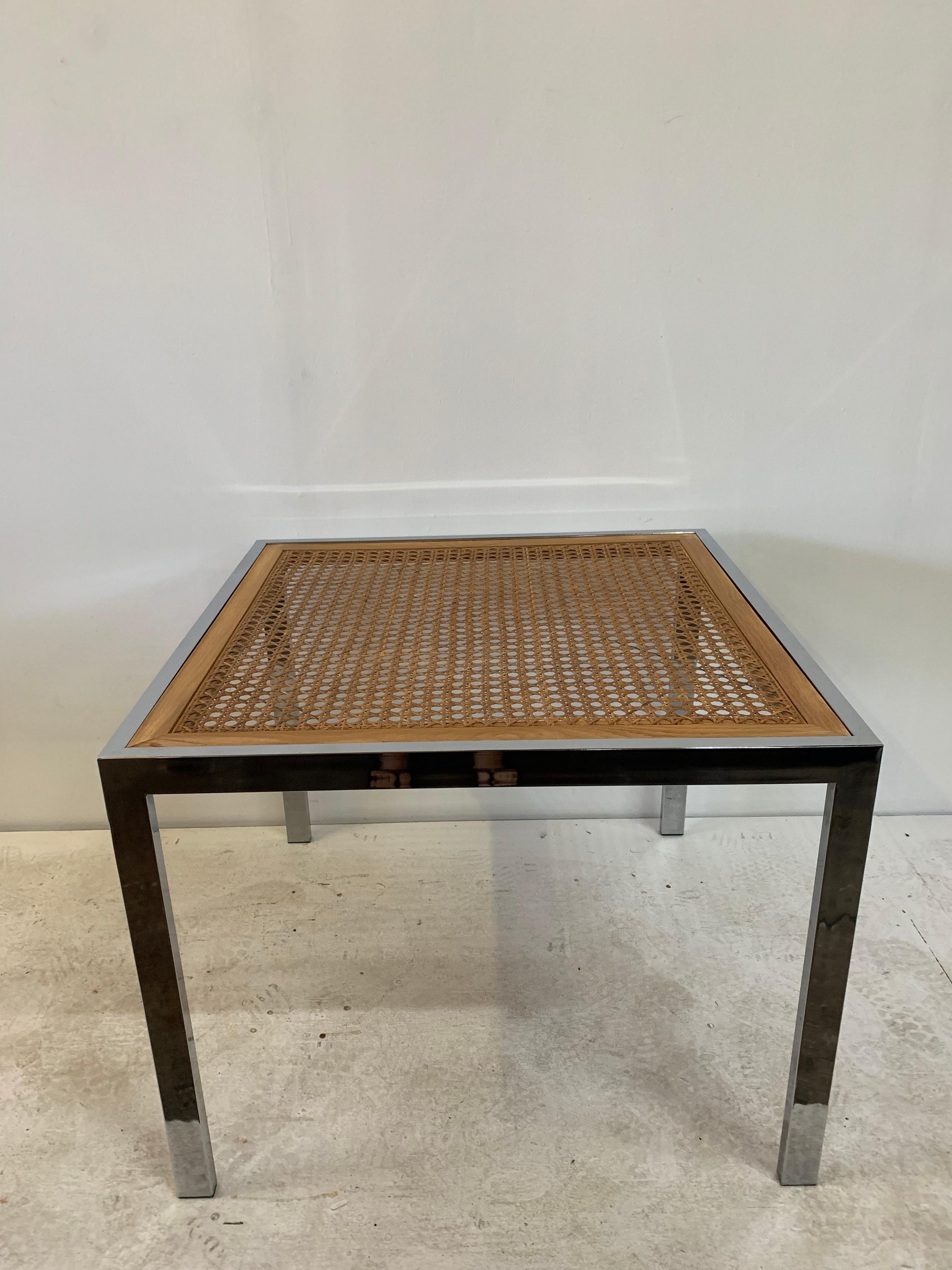 Late 20th Century Mid Century Modern Wicker and Chrome Game Table