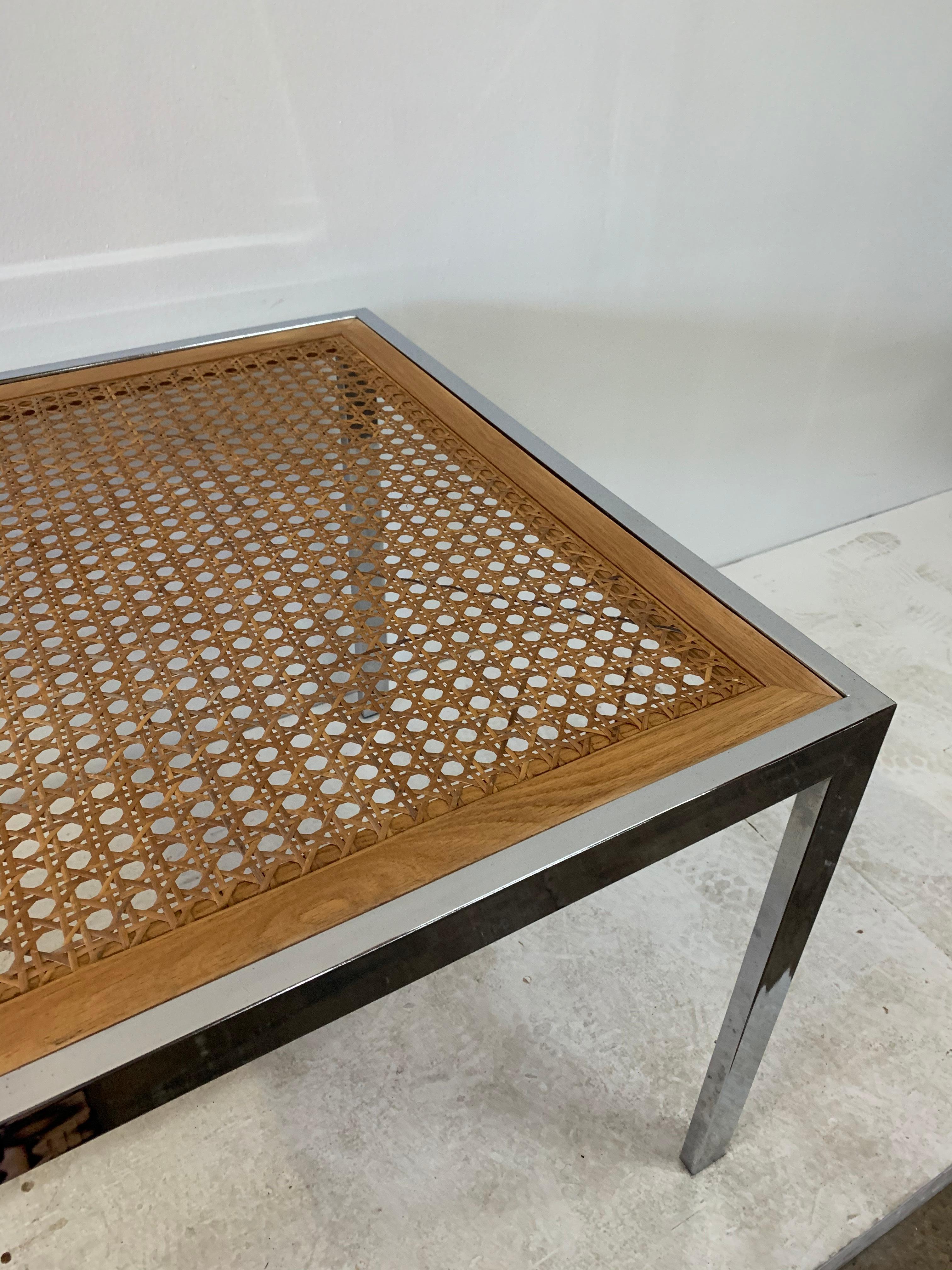 Mid Century Modern Wicker and Chrome Game Table 3