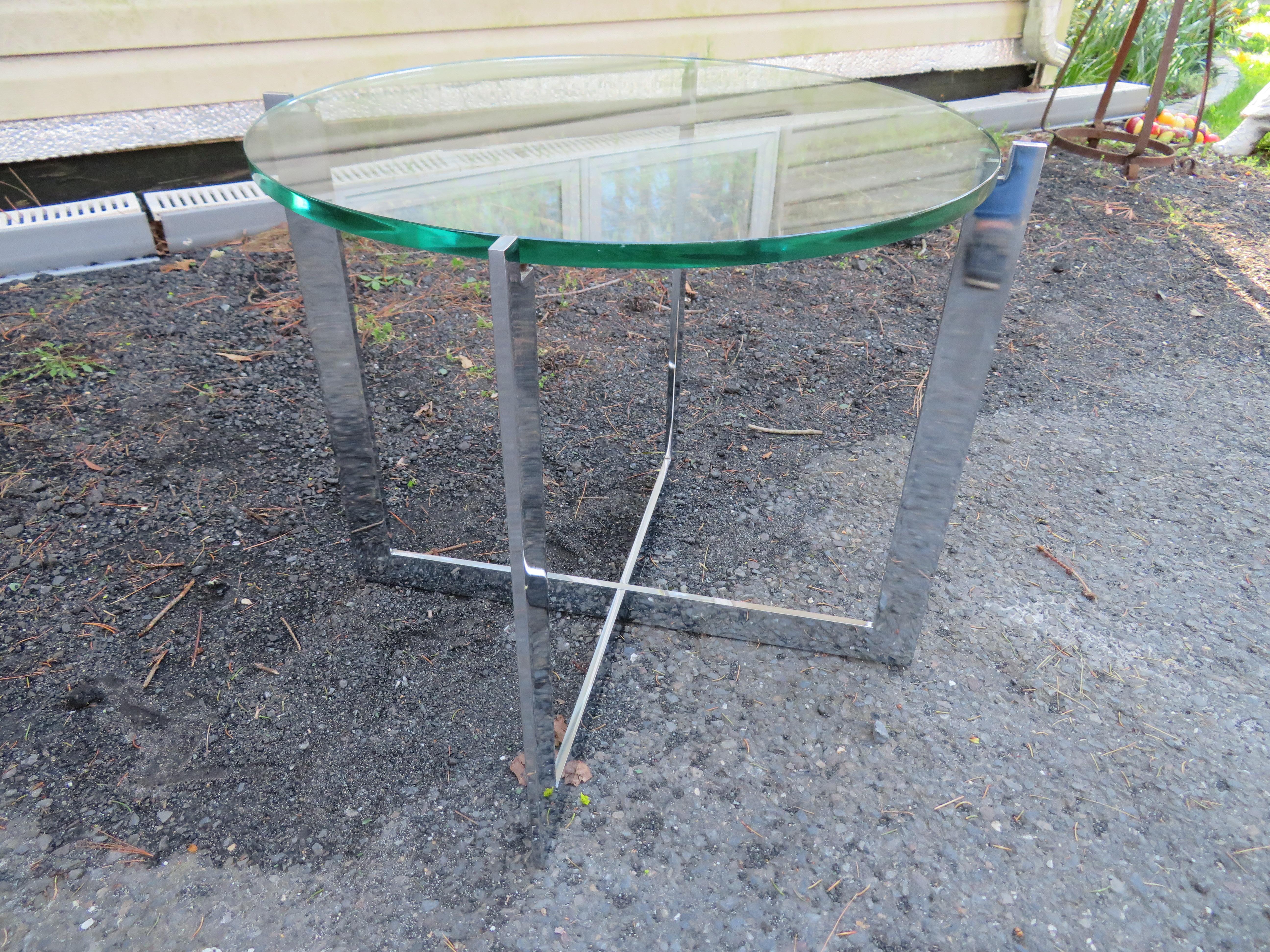 Milo Baughman Style X Base Chrome Side End Table Mid-Century Modern For Sale 6