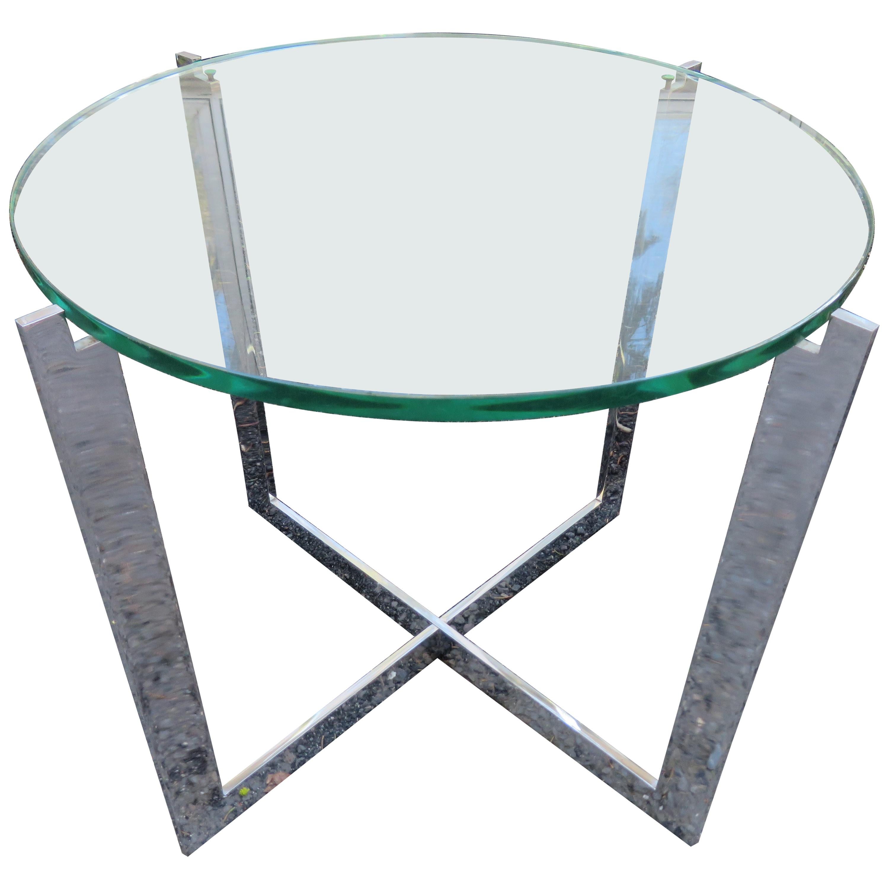 Milo Baughman Style X Base Chrome Side End Table Mid-Century Modern