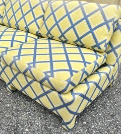 Milo Baughman Yellow & Blue Lattice Three-Piece Sectional, Thayer Coggin, 1970s