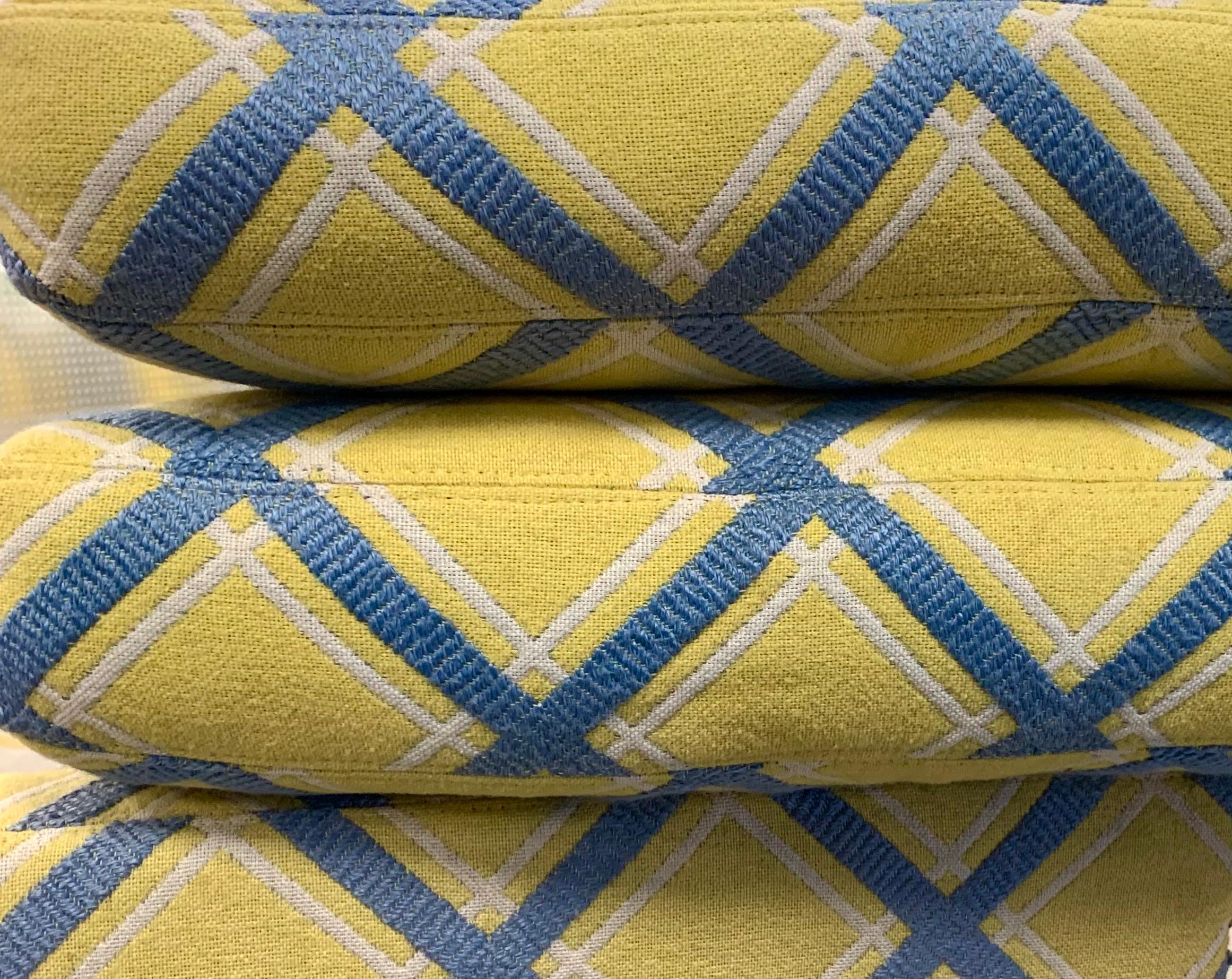 Woven Milo Baughman Yellow & Blue Lattice Three-Piece Sectional, Thayer Coggin, 1970s 