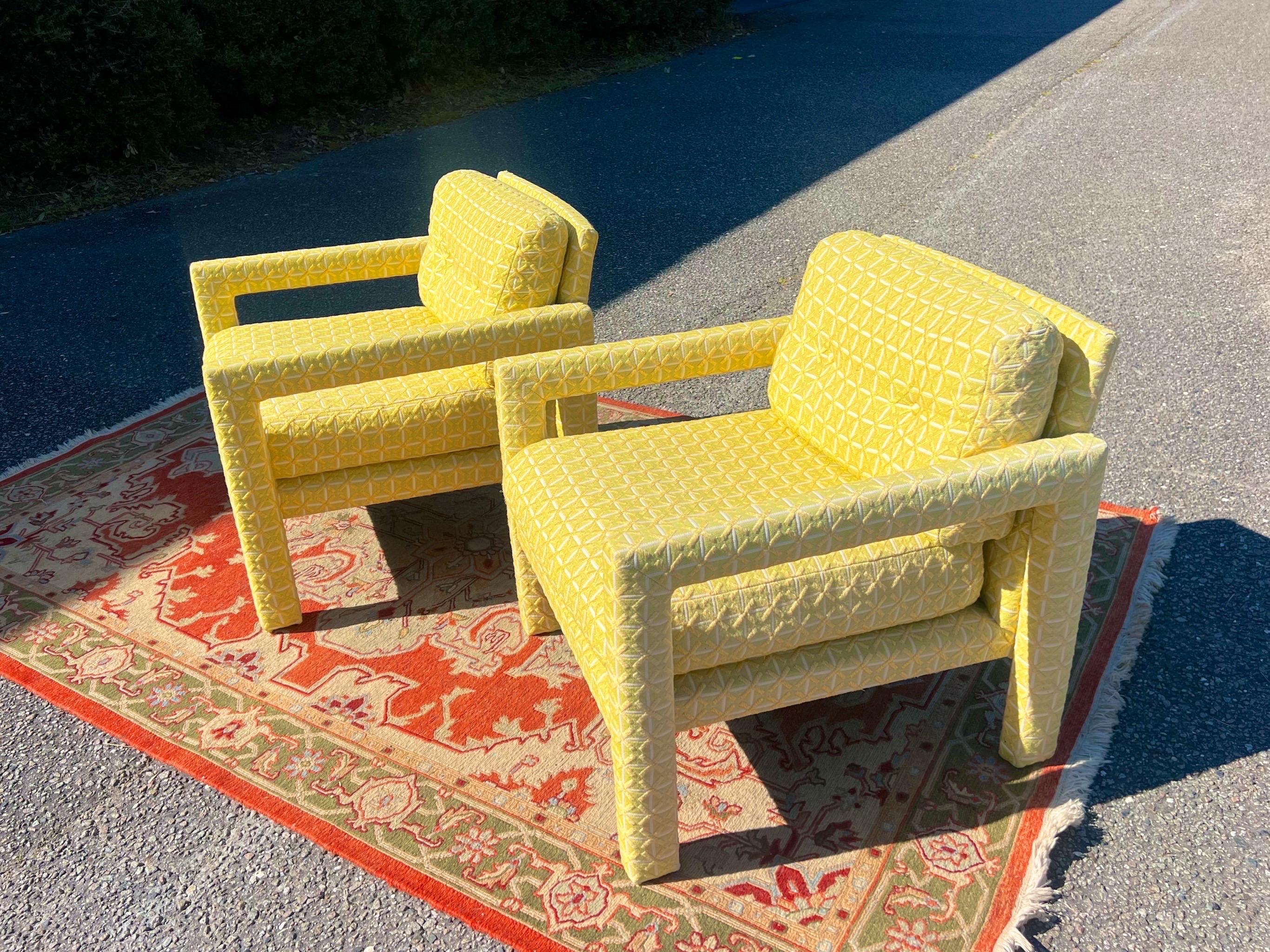 Milo Baughman Yellow Parsons Chairs In Good Condition In Charleston, SC