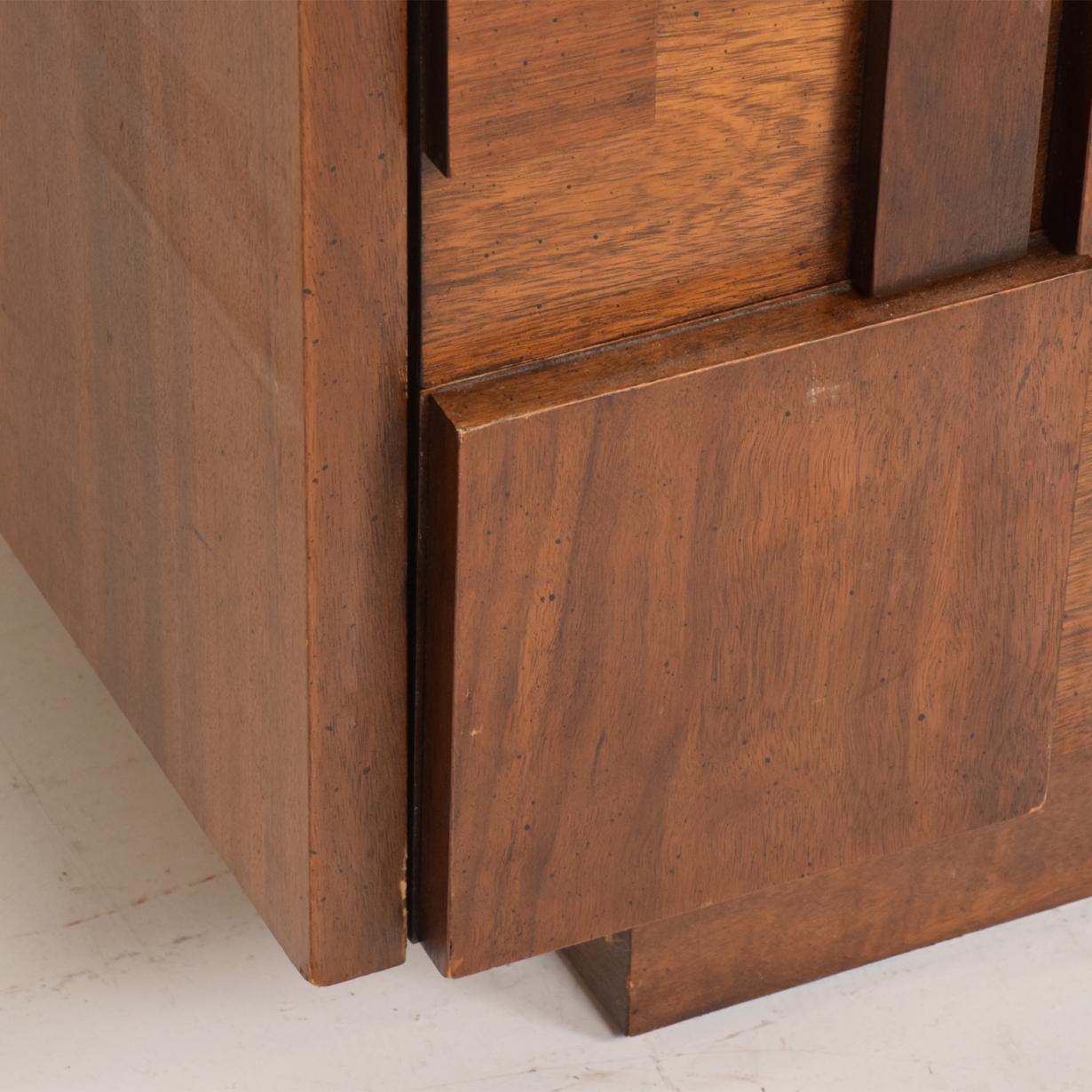 Woodwork Milo Baughman Mid-Century Modern Brutalist Dresser, Lane Patchwork Walnut Tiles