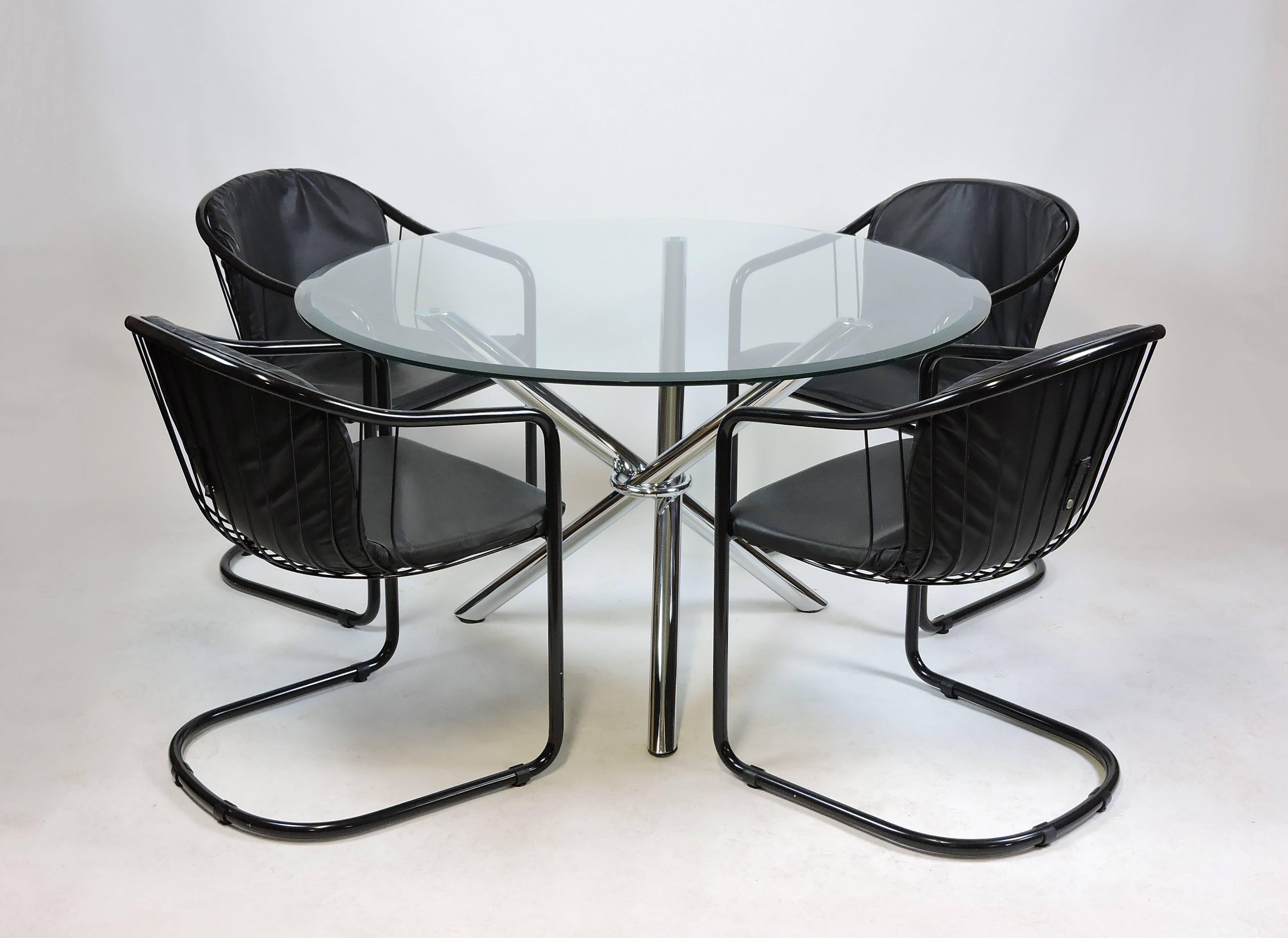 Beveled Milo Baugman Style Midcentury Jax Chrome Glass Tripod Dining/Centre Hall Table