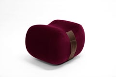 Milo Bean Ottoman, Cranberry/Creme Brulee Velvet