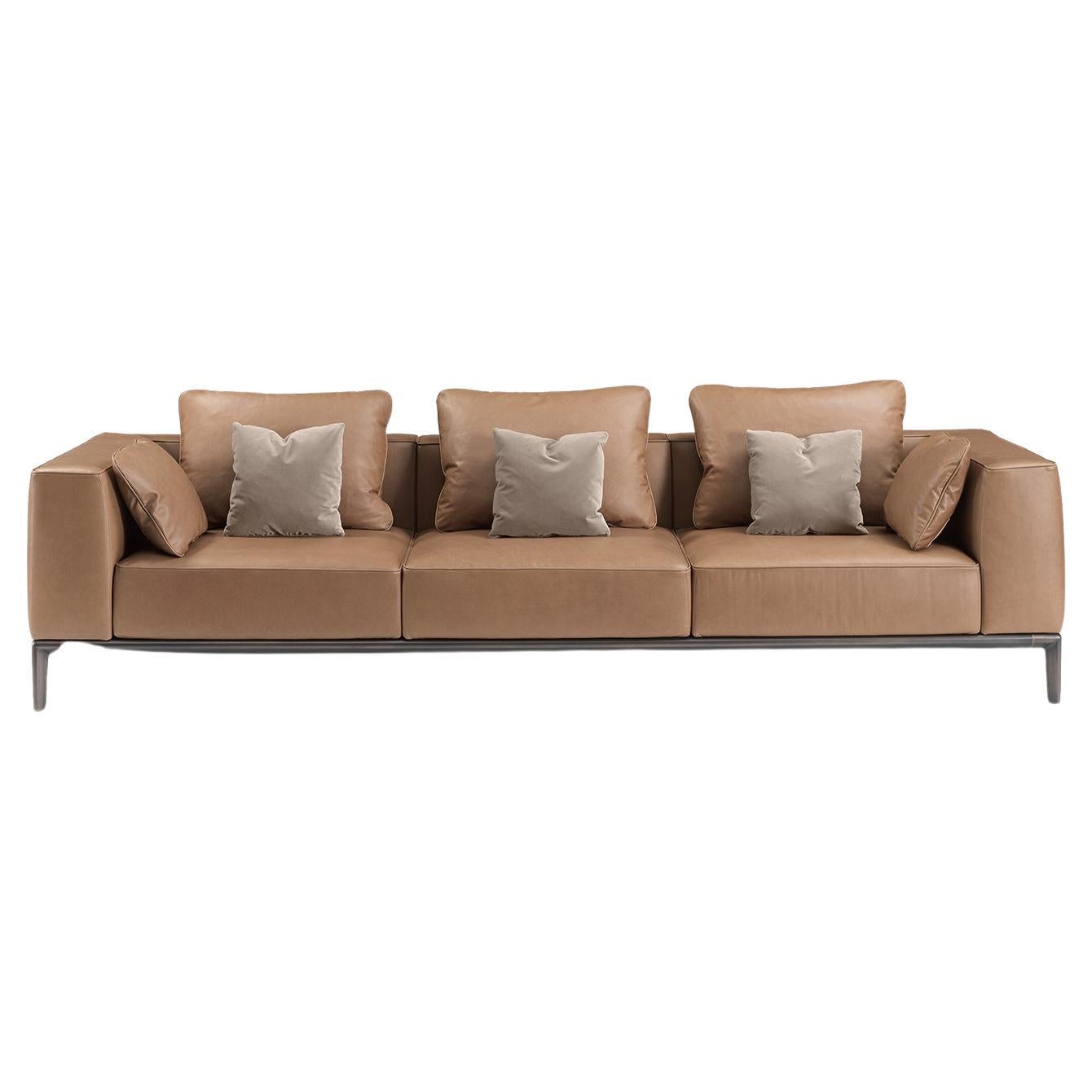 Milo Brown Leather Sofa by Stefano Giovannoni For Sale