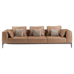 Milo Brown Leather Sofa by Stefano Giovannoni
