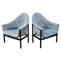 Milo Buaghman for Thayer Coggin Modernist Light Blue Tufted Lounge Chairs, 1960s