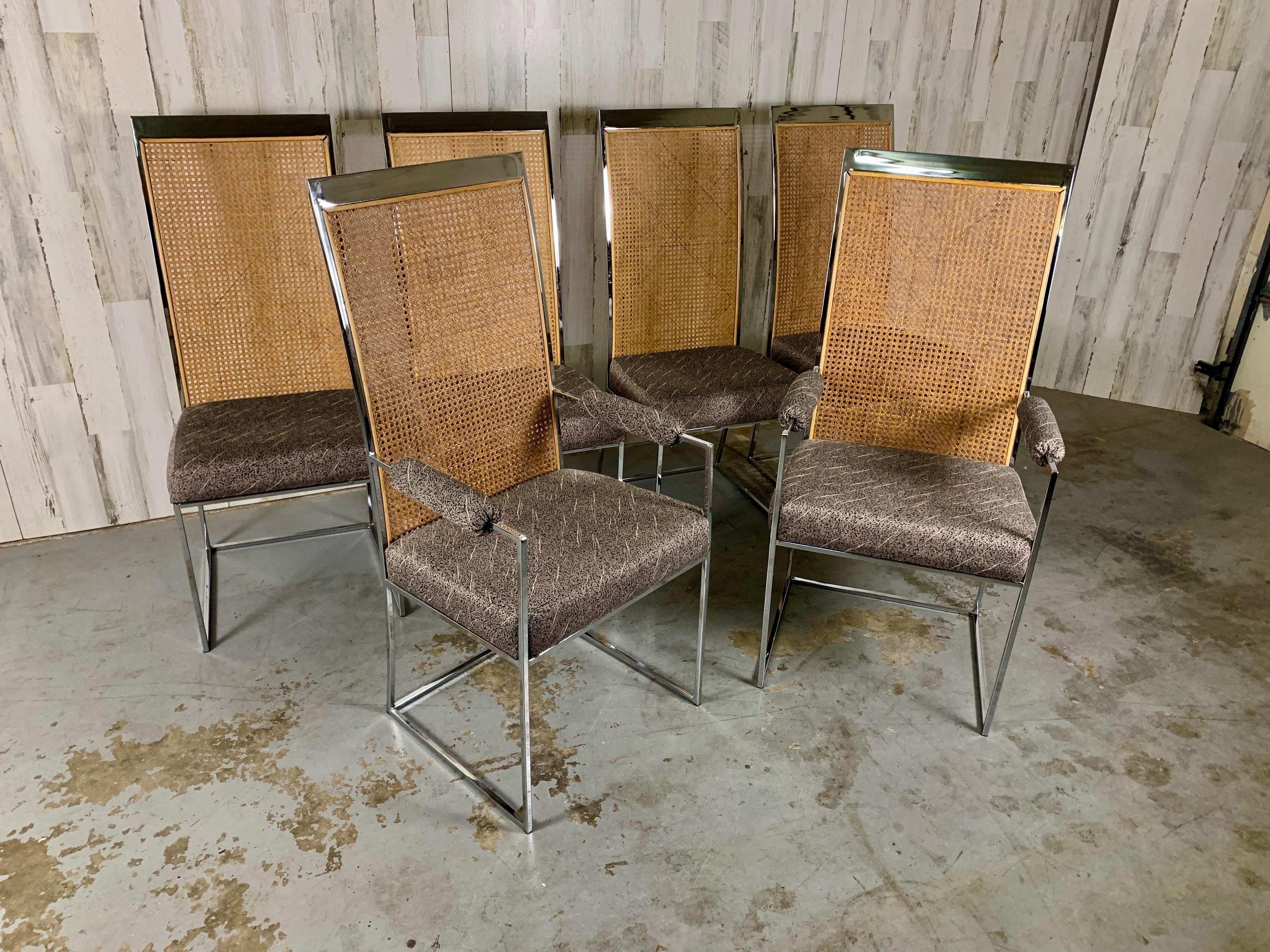 Milo Baughman Esszimmerstühle aus Schilfrohr mit hoher Rückenlehne für Thayer Coggin (Polster) im Angebot