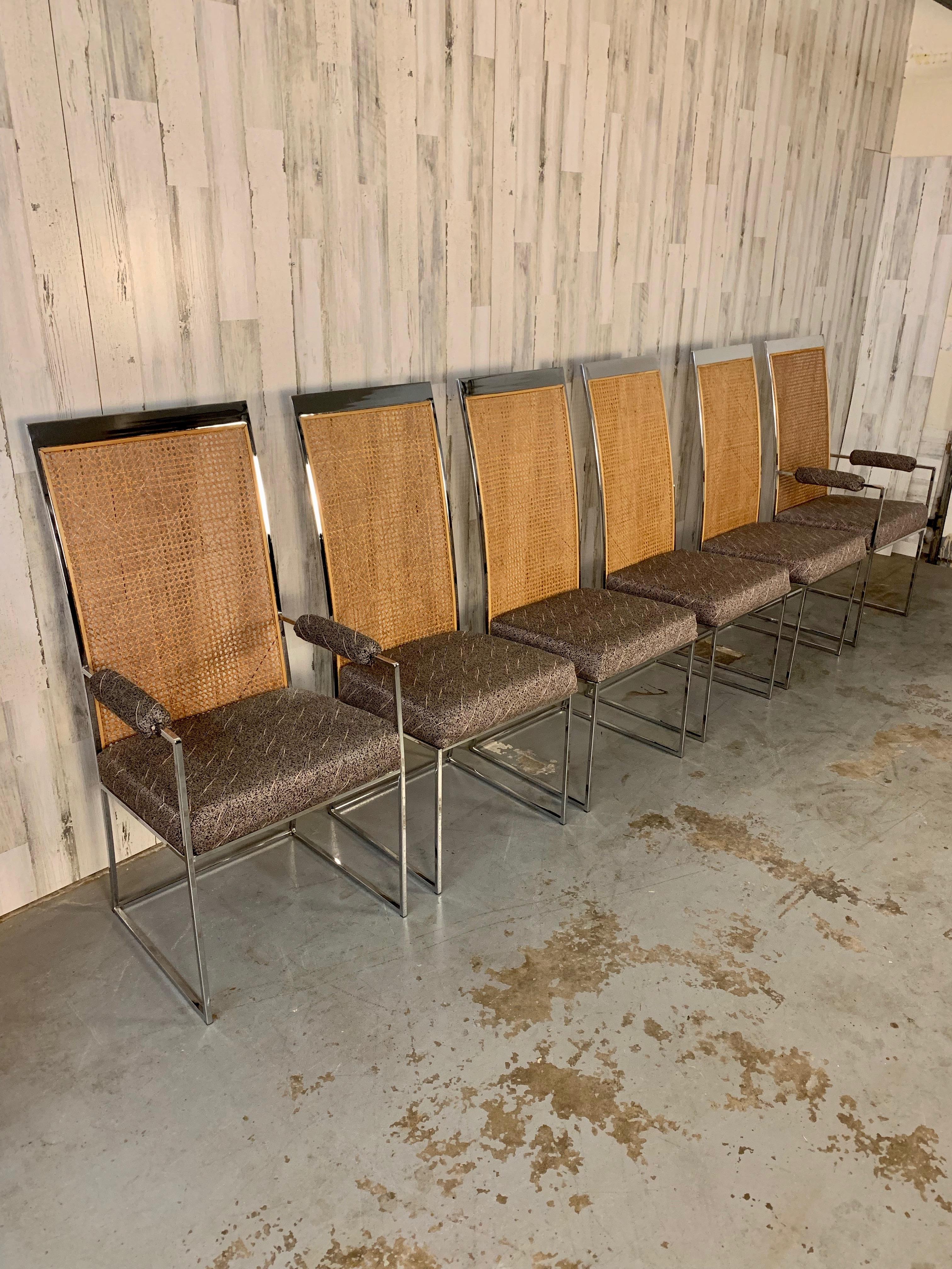 Upholstery Milo Baughman High Back Cane Dining Chairs for Thayer Coggin For Sale