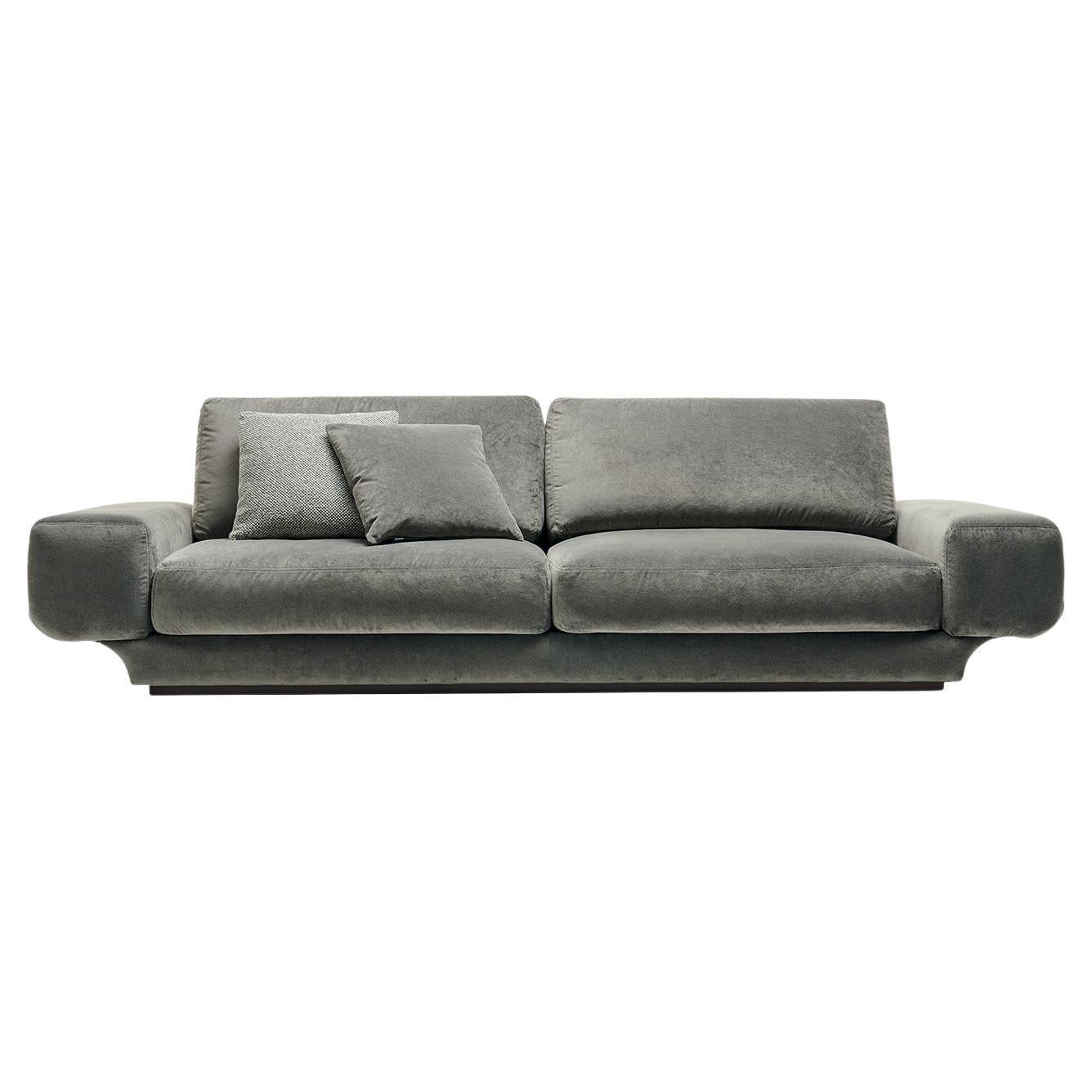 Sofá de 3 plazas de tela gris Milo con detalles de aluminio by Zanaboni