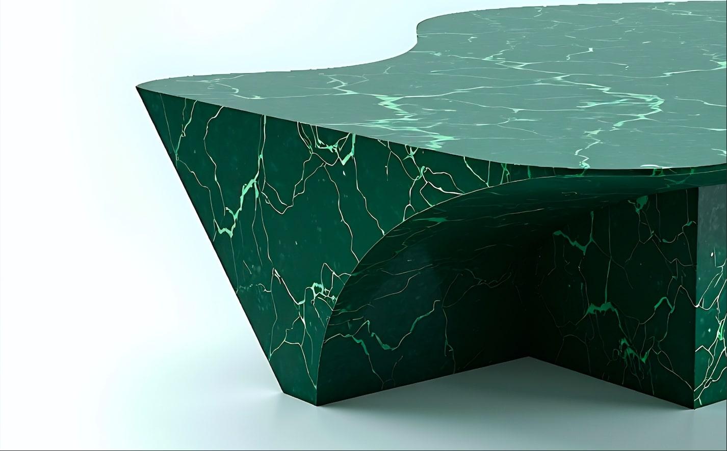 Mid-Century Modern Milo - Green Marble Coffee Table with Architectural Art Deco by Artisanal For Sale