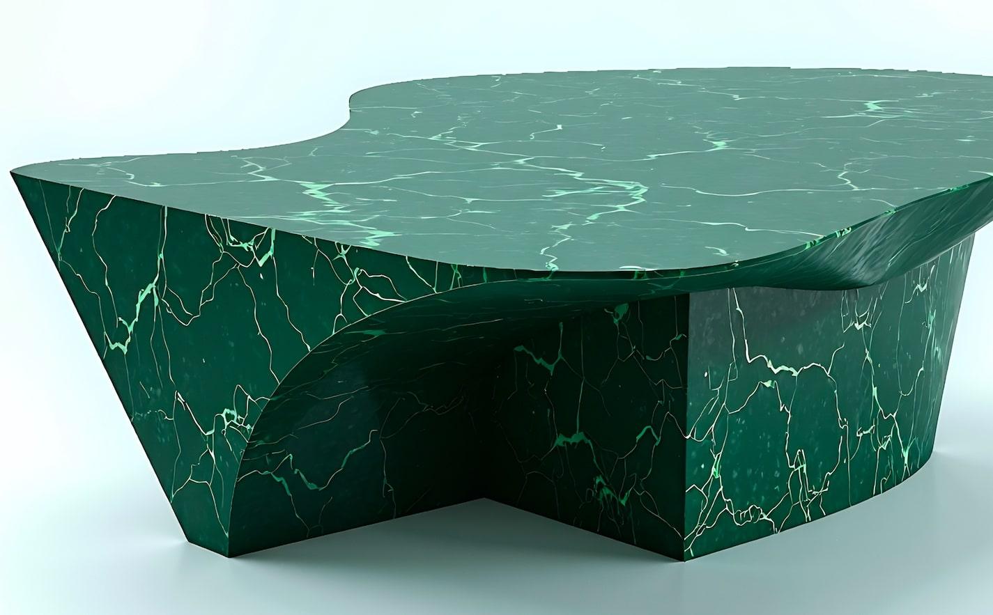 Indian Milo - Green Marble Coffee Table with Architectural Art Deco by Artisanal For Sale