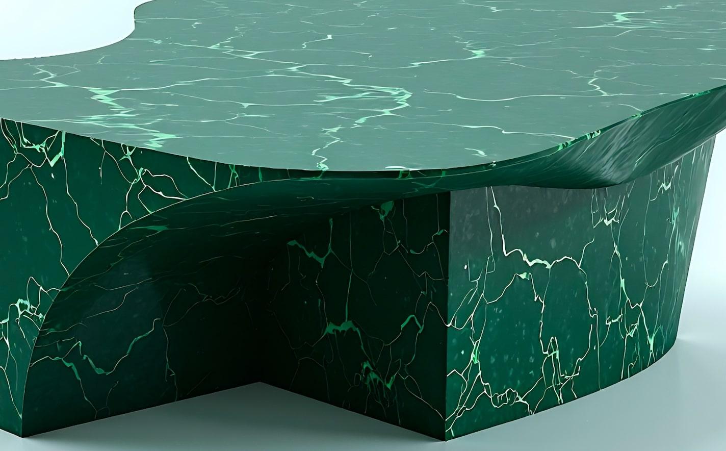 Hand-Crafted Milo - Green Marble Coffee Table with Architectural Art Deco by Artisanal For Sale