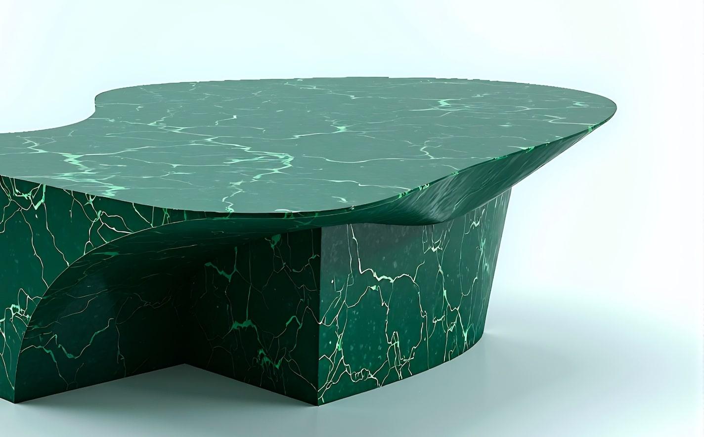 Milo - Green Marble Coffee Table with Architectural Art Deco by Artisanal In New Condition For Sale In New York, NY