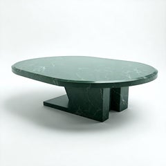 Art Deco Green Marble Coffee Table, Oval Top, Pedestal Base by House of Jaipur