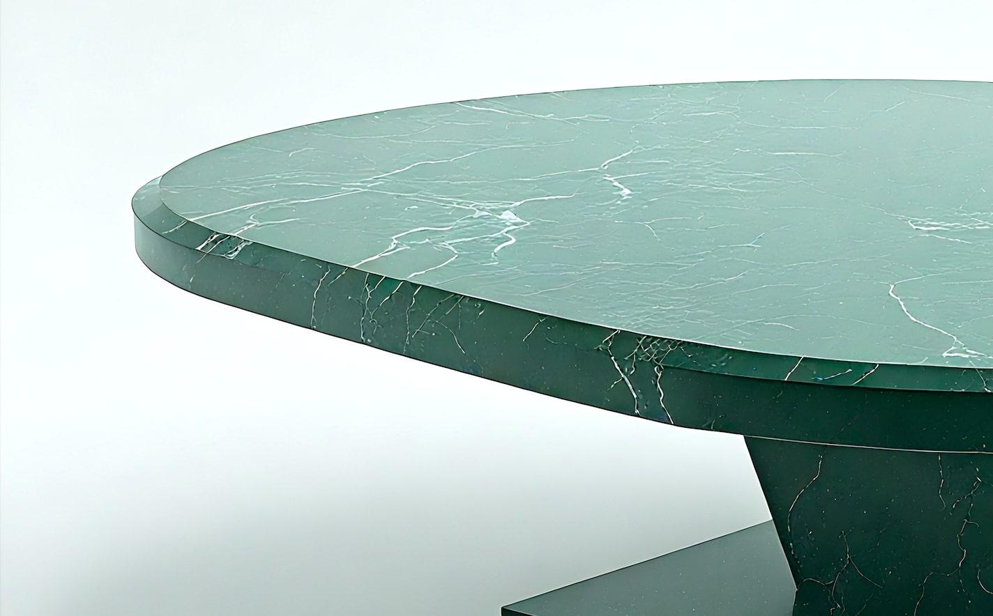 Indian Milo - Green Marble Coffee Table with Architectural Pedestal Base by Artisanal For Sale