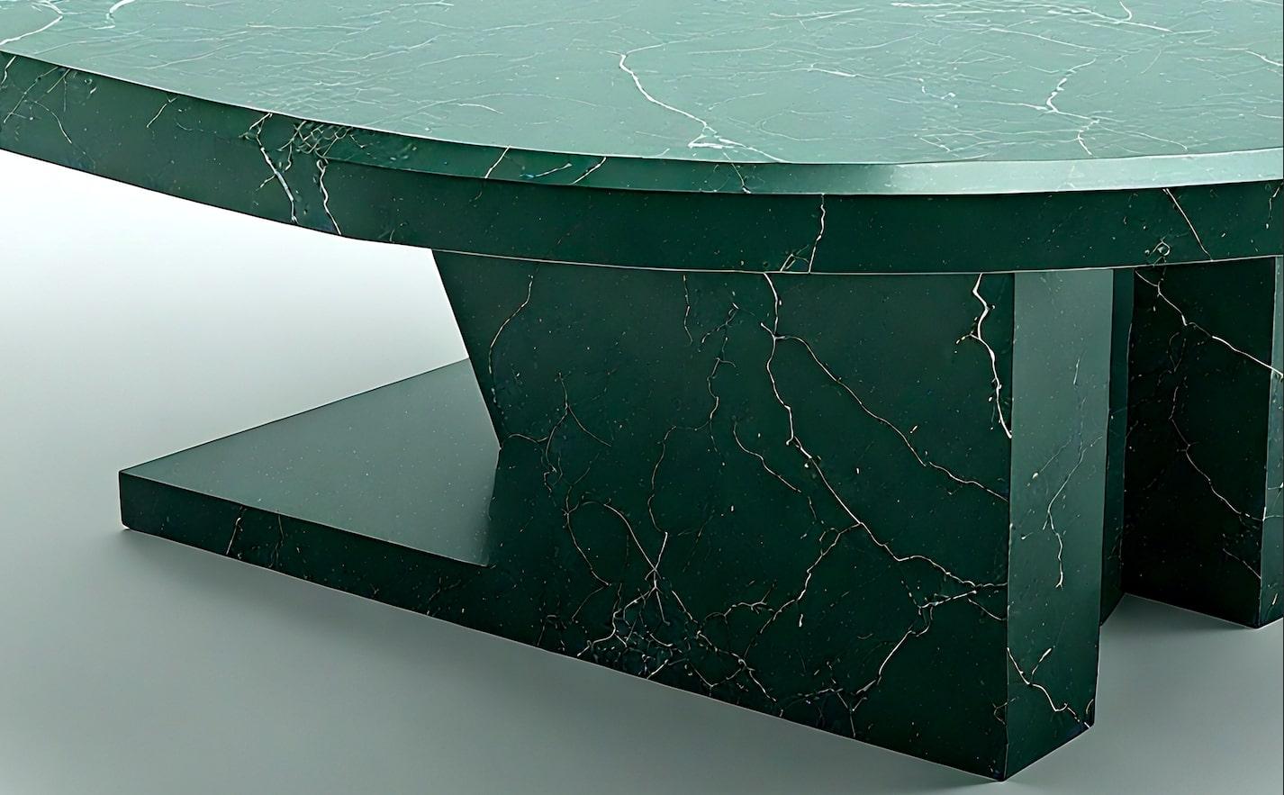 Hand-Crafted Milo - Green Marble Coffee Table with Architectural Pedestal Base by Artisanal For Sale