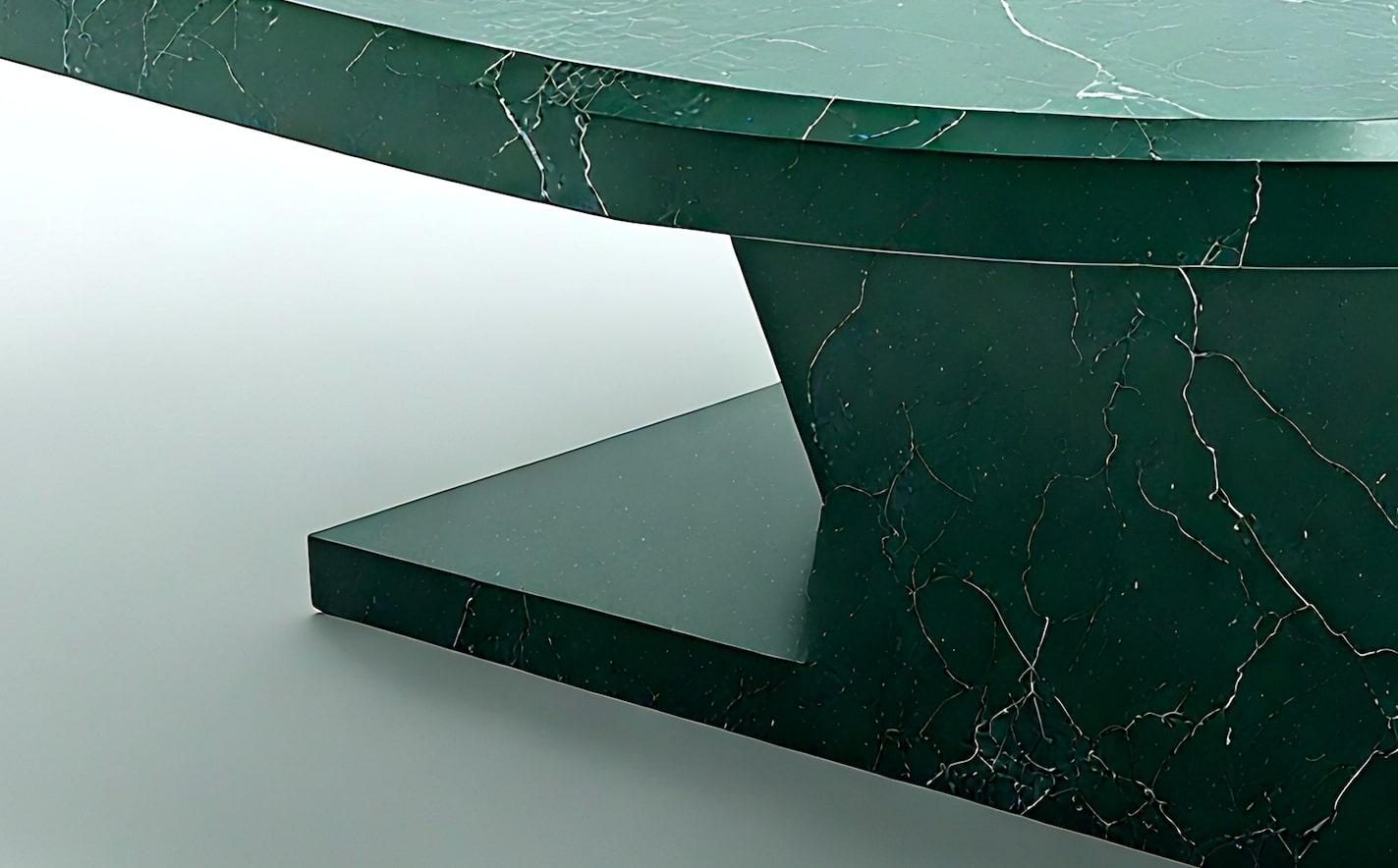 Contemporary Milo - Green Marble Coffee Table with Architectural Pedestal Base by Artisanal For Sale