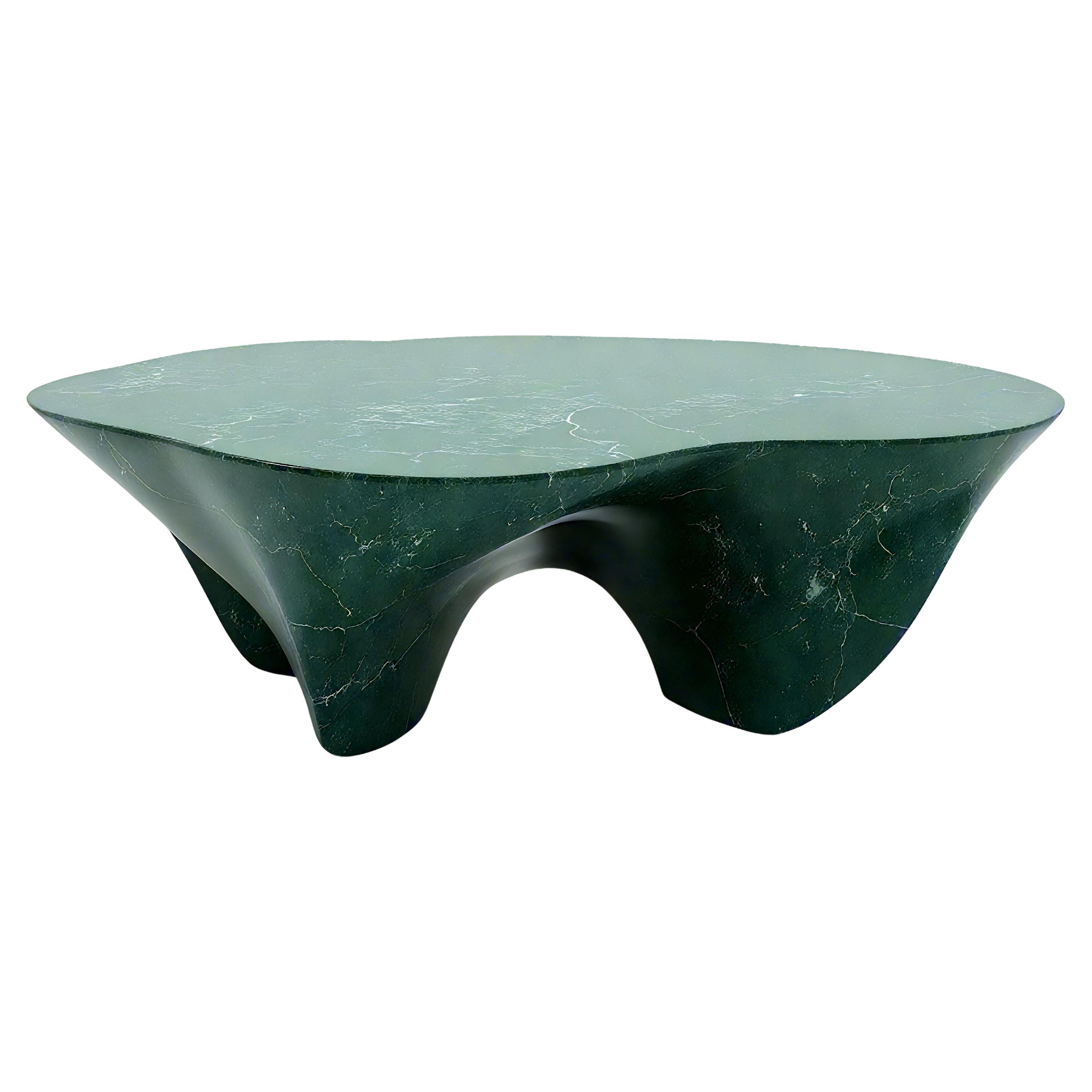 Milo - Green Marble Coffee Table with Sculptural Arch Base by Artisanal