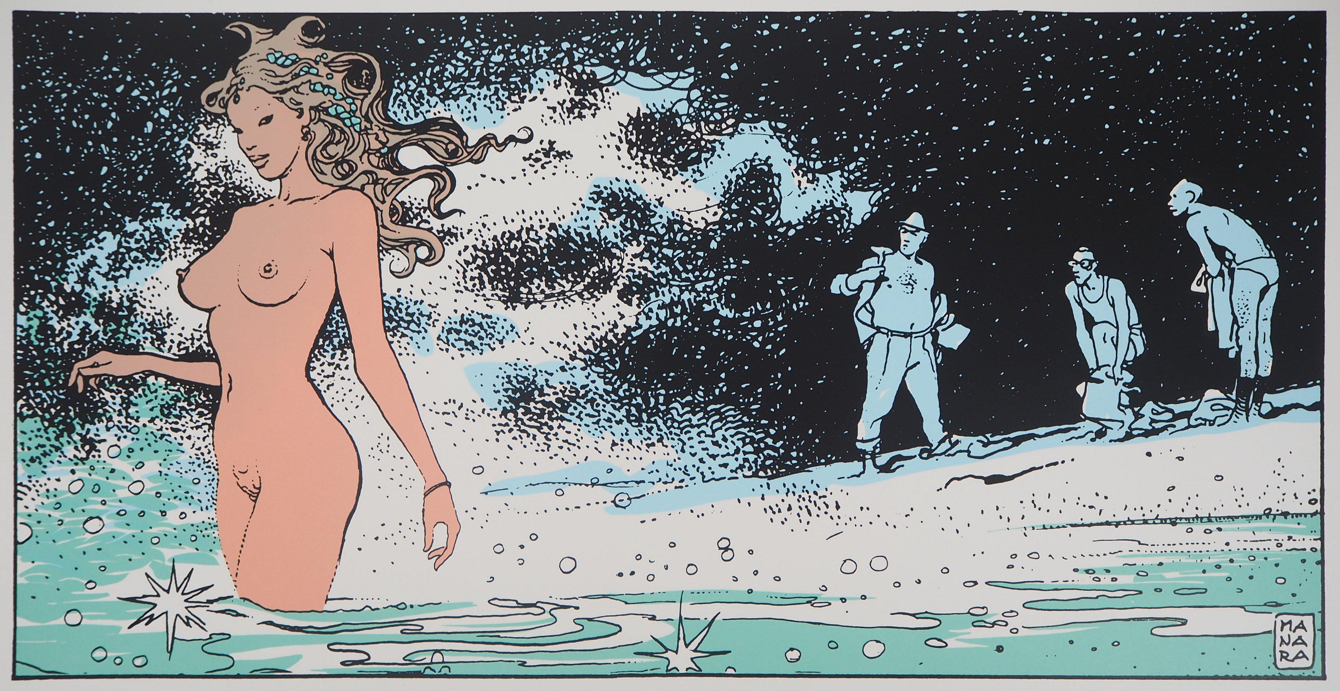 Venus am Strand – Original Siebdruck – Print von Milo Manara