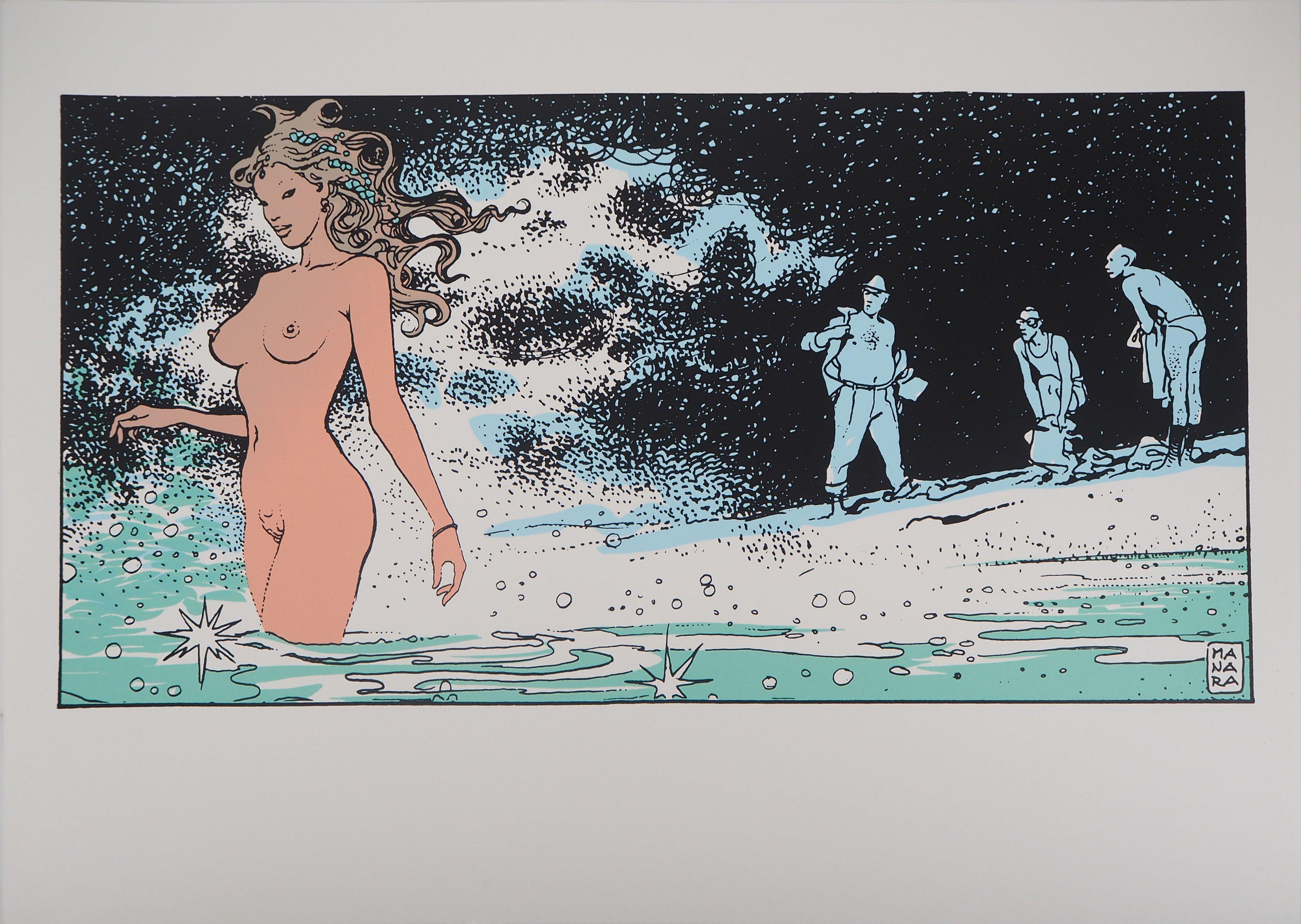 Milo Manara Nude Print - Venus on the Beach - Original Screen Print