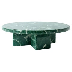Milo - Minimalist Green Marble Round Coffee Table with Solid Block by Artisanal