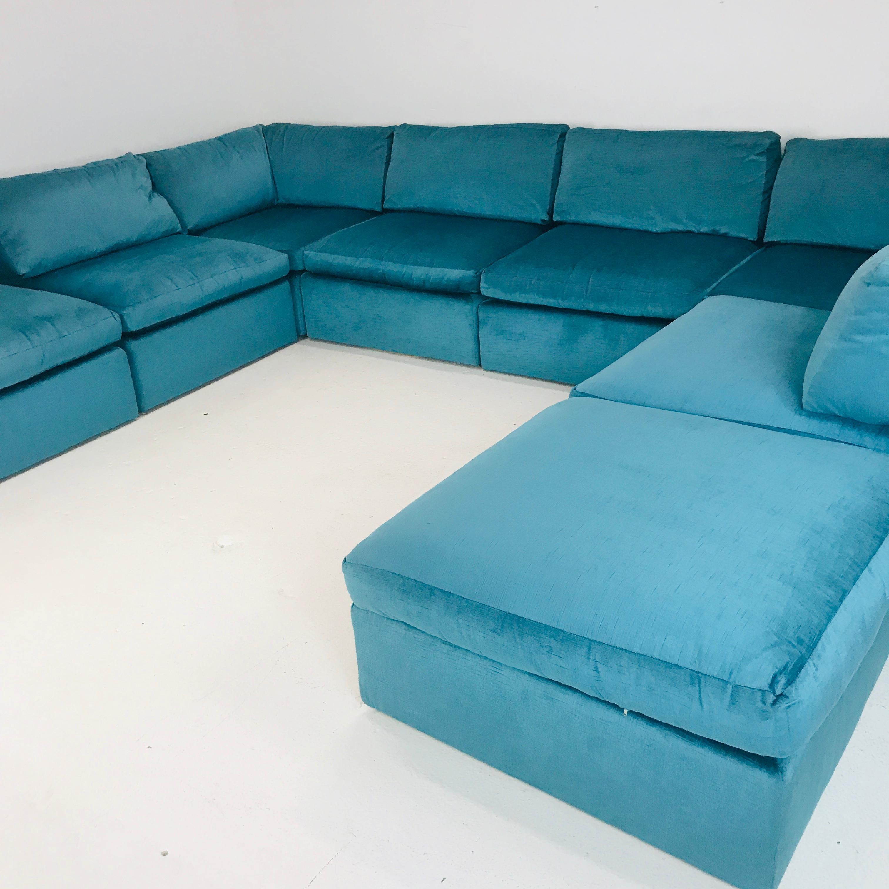 Velvet Monumental Milo Baughman Modular Sofa