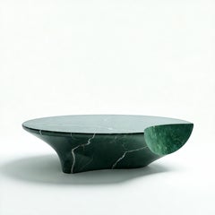 Milo - Sculptural Green Marble Coffee Table with Asymmetrical Crescent Accent