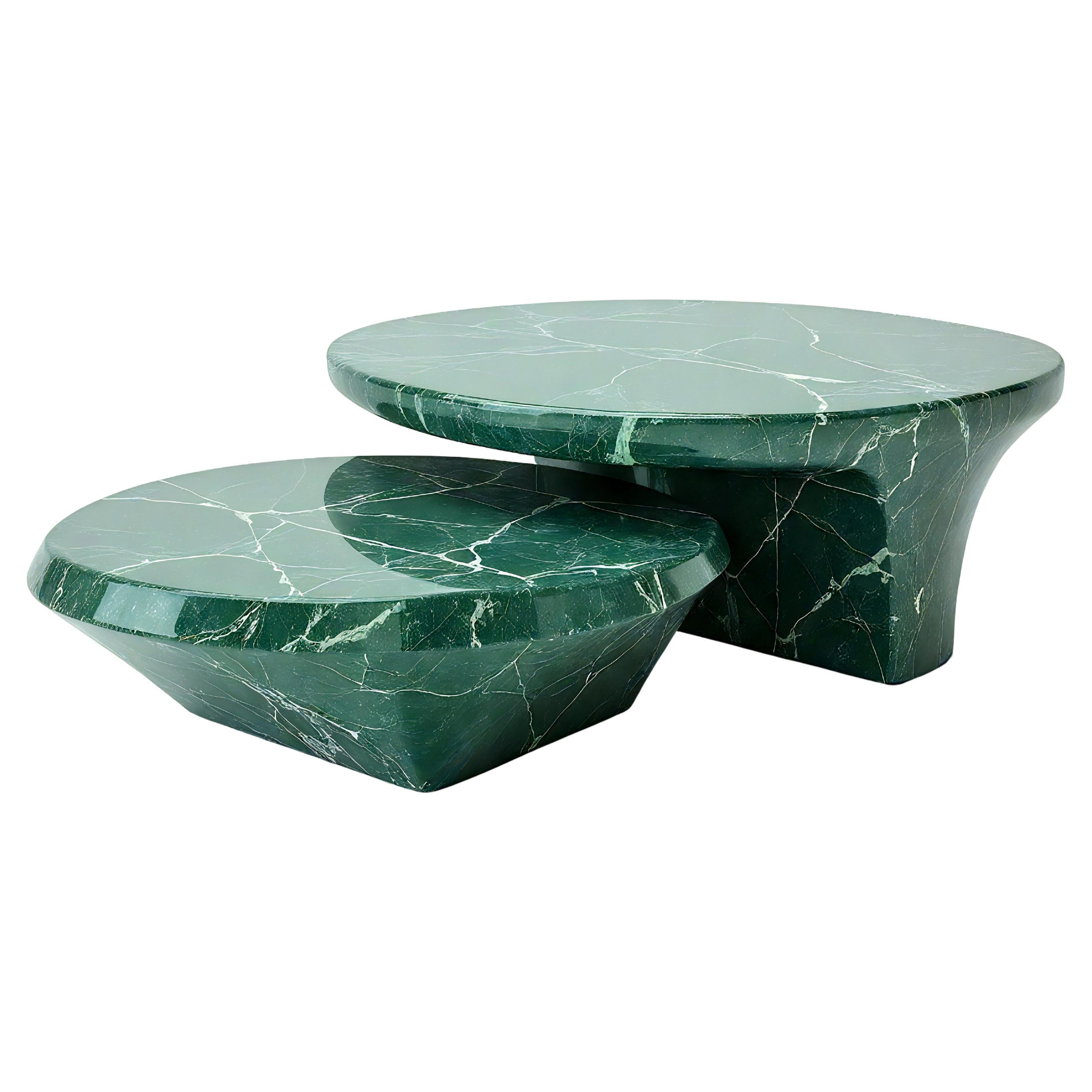 Milo - Sculptural Twin-Tier Green Marble Coffee Table Set by Artisanal