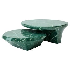 Milo - Sculptural Twin-Tier Green Marble Coffee Table Set by Artisanal