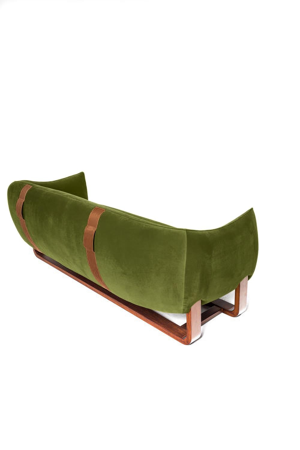 Mid-Century Modern Milo Sofa, Avocado/Chesterfield Velvet For Sale