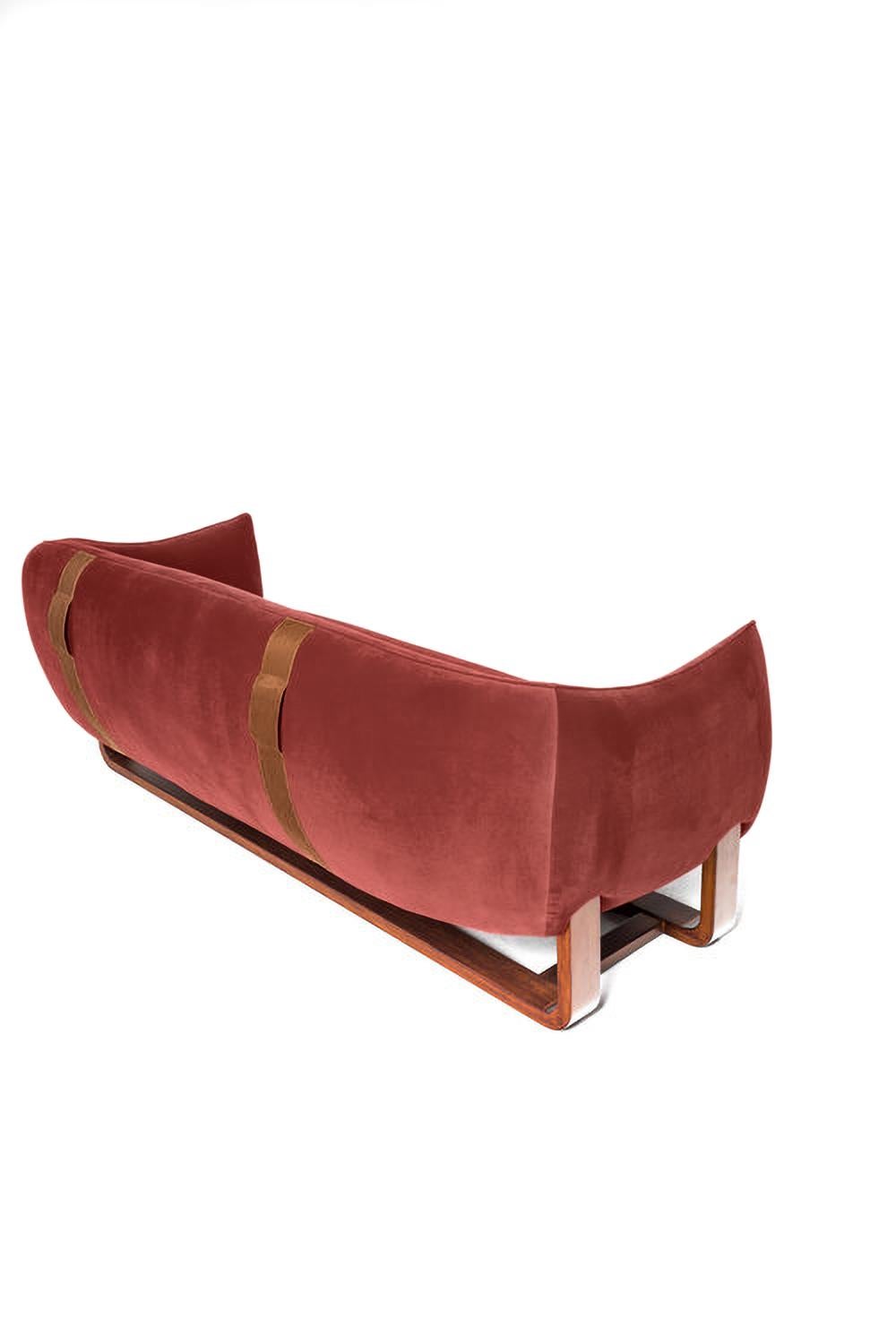 Mid-Century Modern Milo Sofa, Bittersweet/Chesterfield Velvet For Sale
