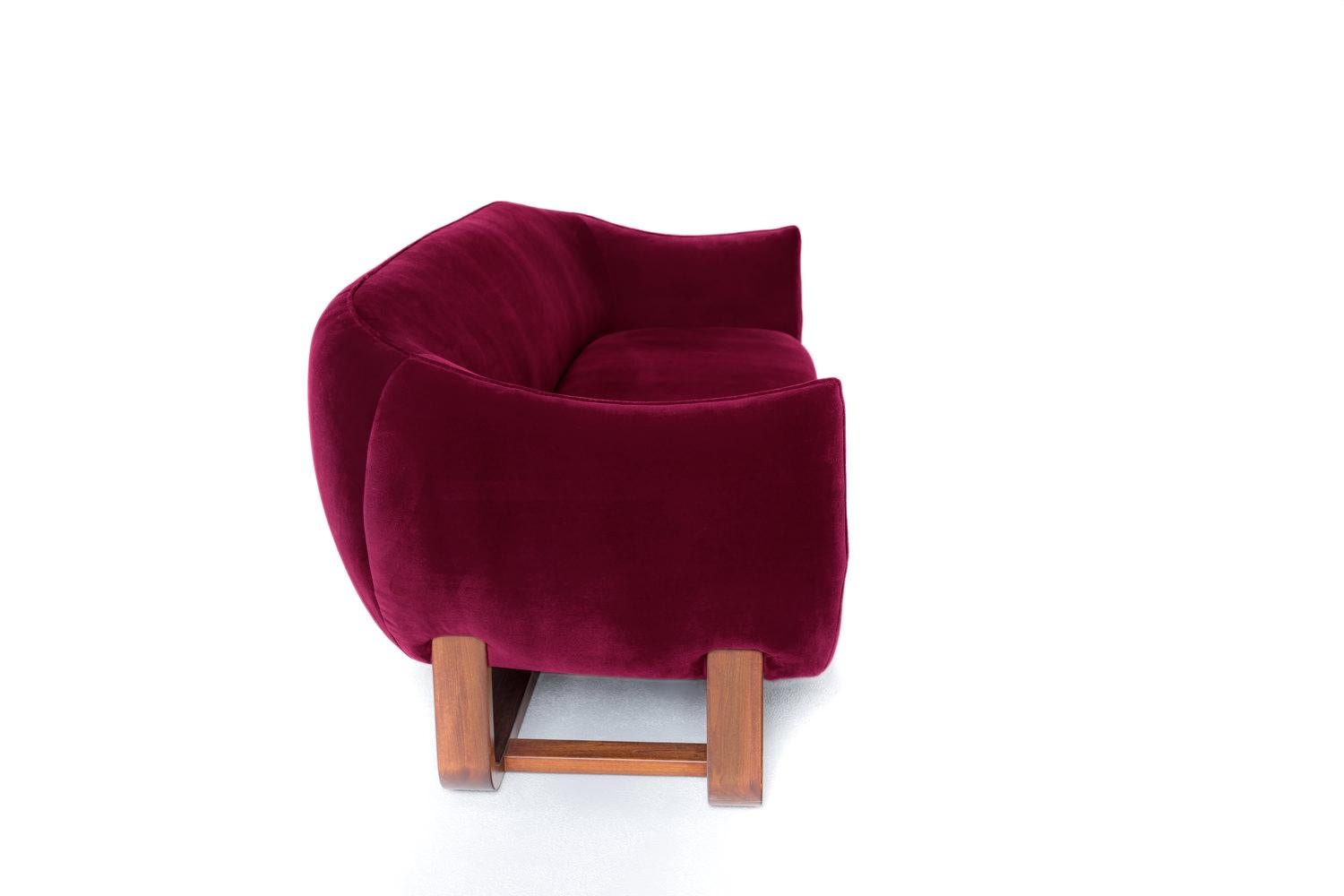 Mid-Century Modern Milo Sofa, Cranberry / Creme Brulee Velvet For Sale