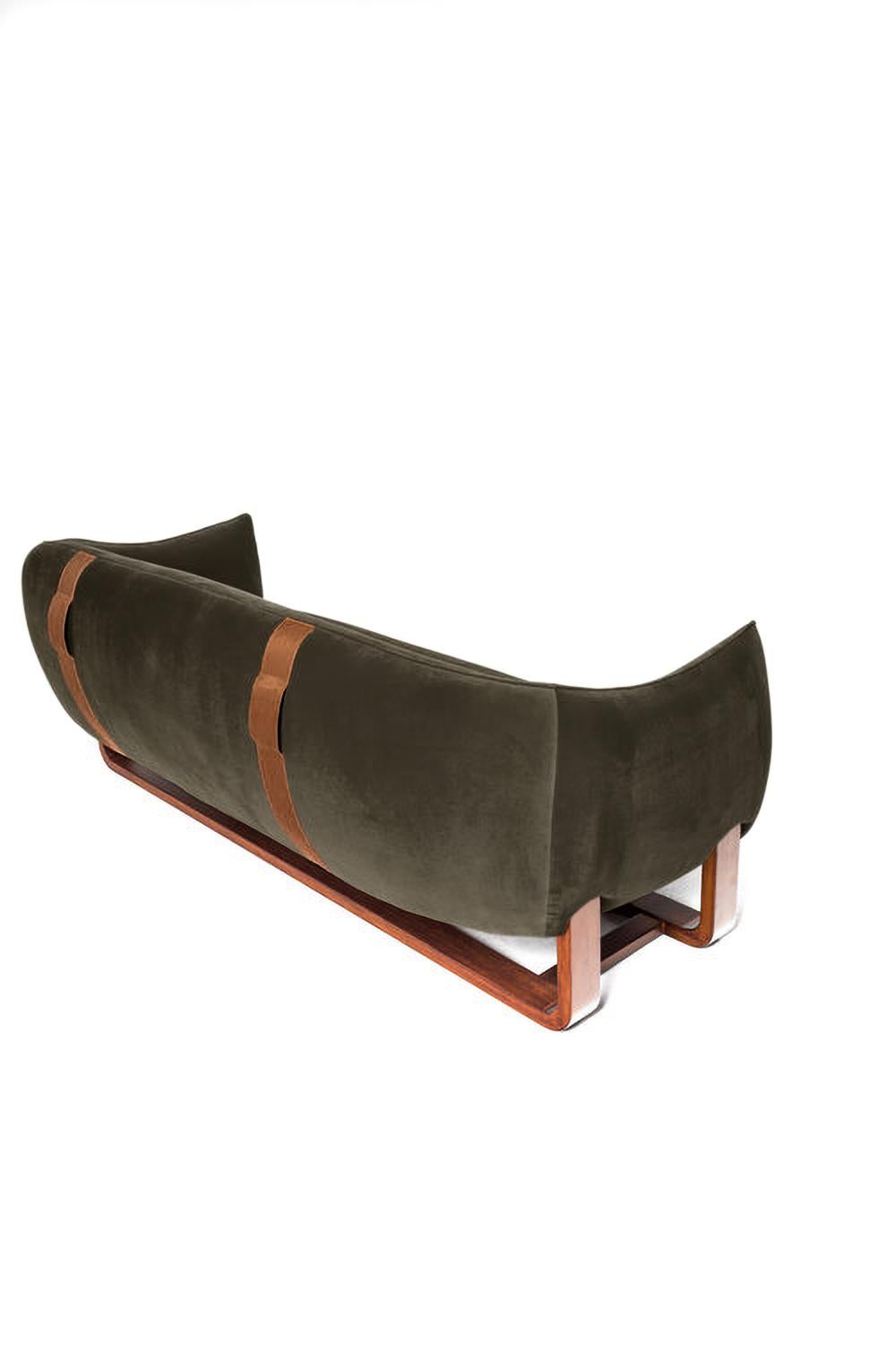 Mid-Century Modern Canapé Milo, velours Earth/Chesterfield en vente