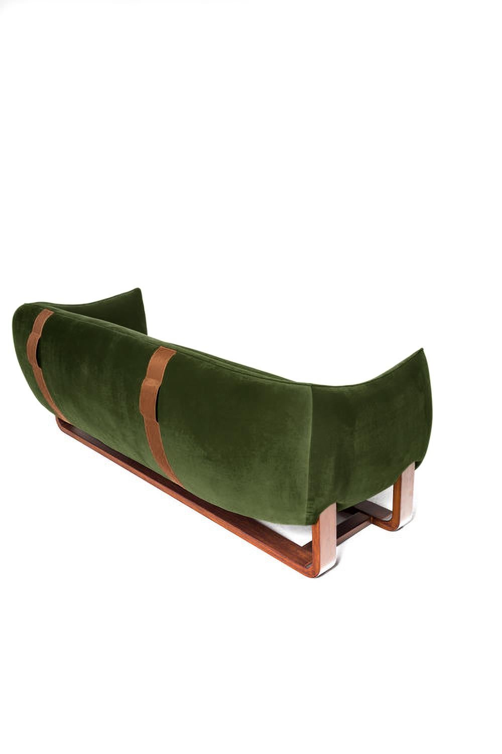 Mid-Century Modern Milo Sofa, Evergreen/Chesterfield Velvet For Sale