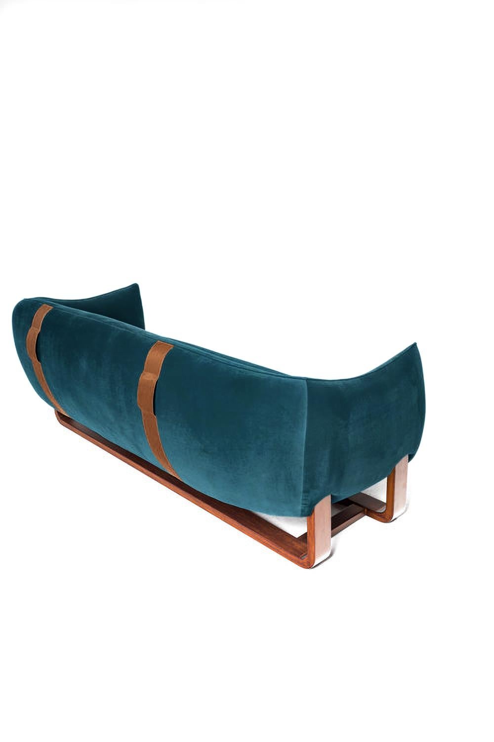 Mid-Century Modern Milo Sofa, Ming/Chesterfield Velvet For Sale