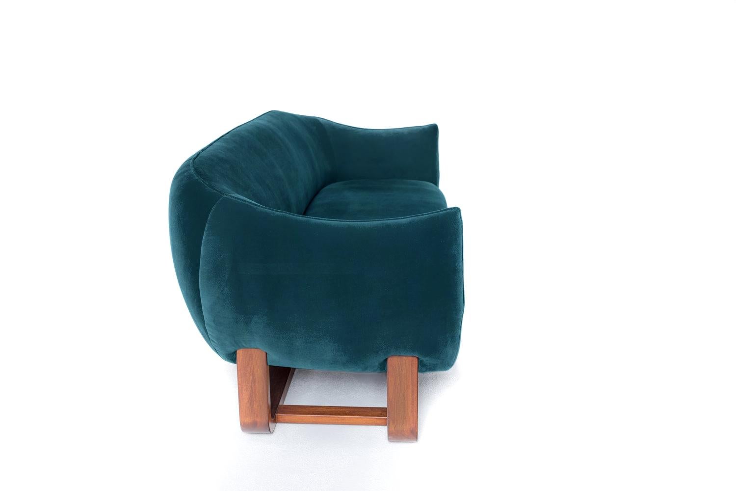 Mid-Century Modern Milo Sofa, Ming/Creme Brulee Velvet For Sale