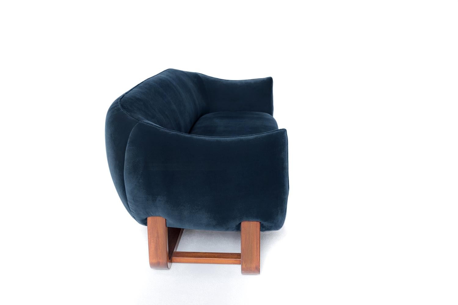 Mid-Century Modern Milo Sofa, Ocean/Creme Brulee Velvet For Sale